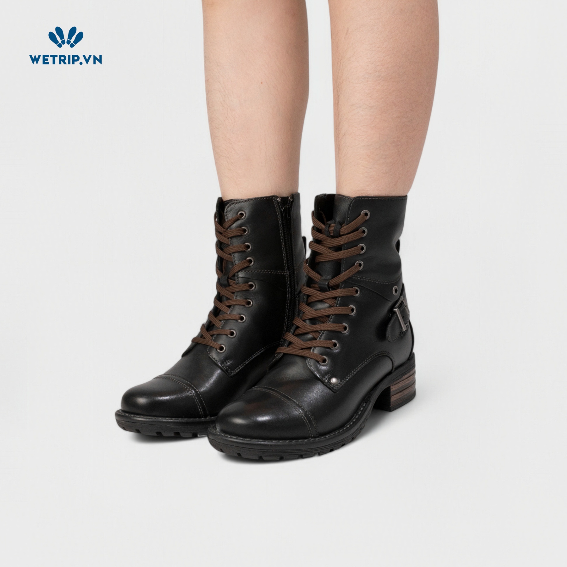 Boots Lửng Cao Gót TAOS (đen) (da thật) Mã BL-CG-TAO-001-B
