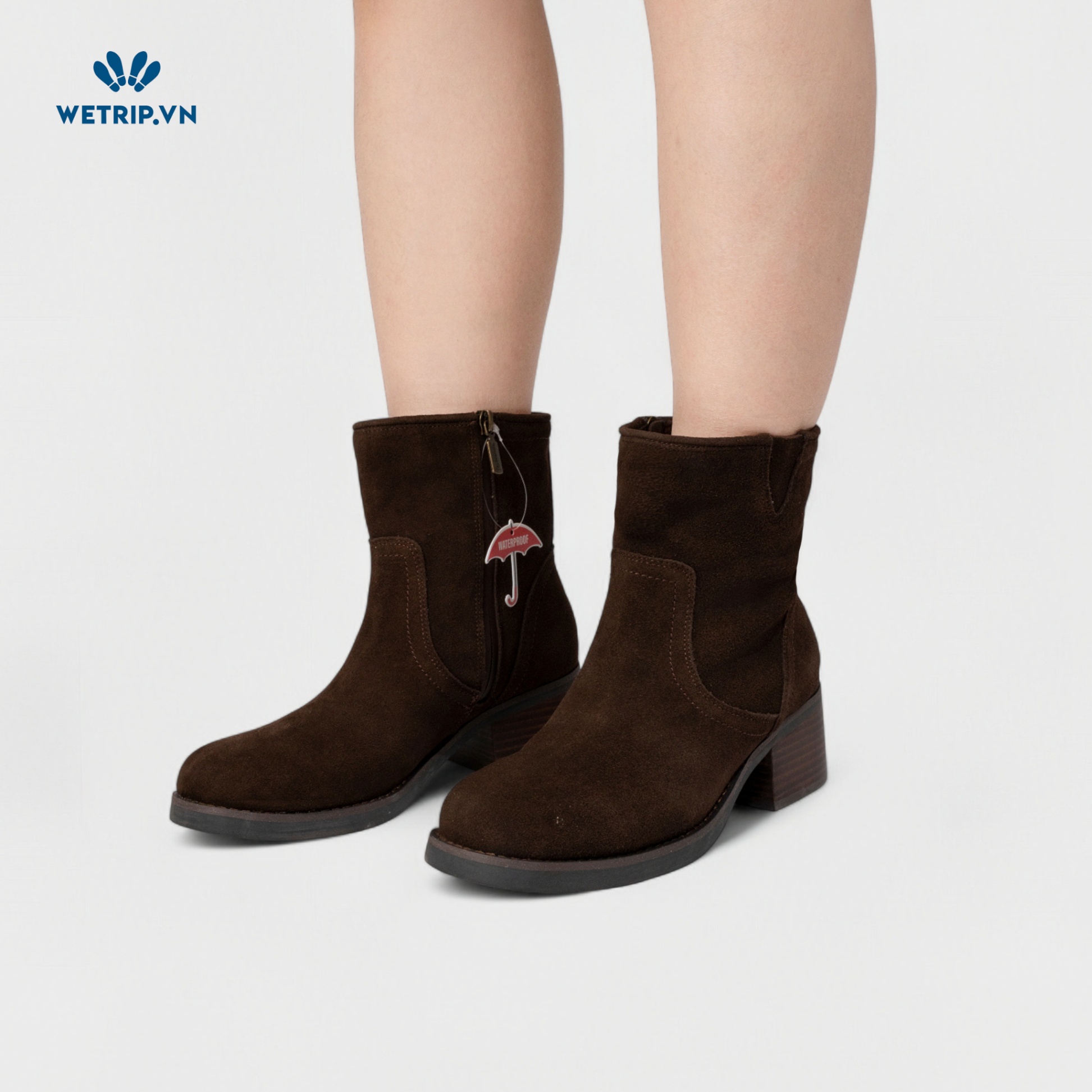 Boots Lửng Cao Gót Blondo (nâu gạch) (Da thật - chống nước) Mã BL-CG-BLD-004-A