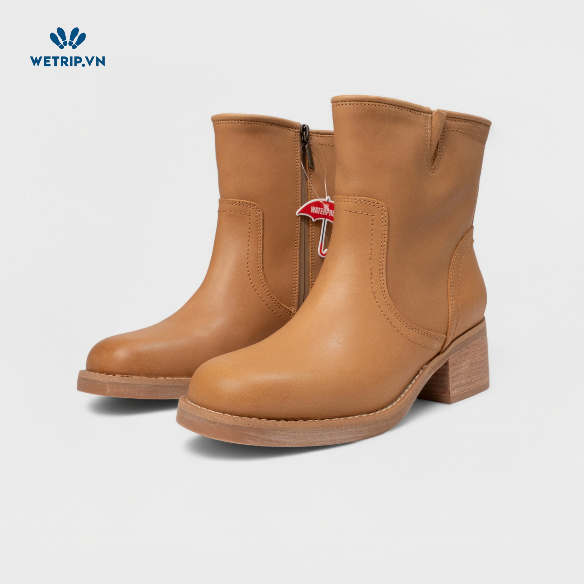 Boots Lửng Cao Gót Blondo (nâu sáng) (Da thật - chống nước) Mã BL-CG-BLD-002-A