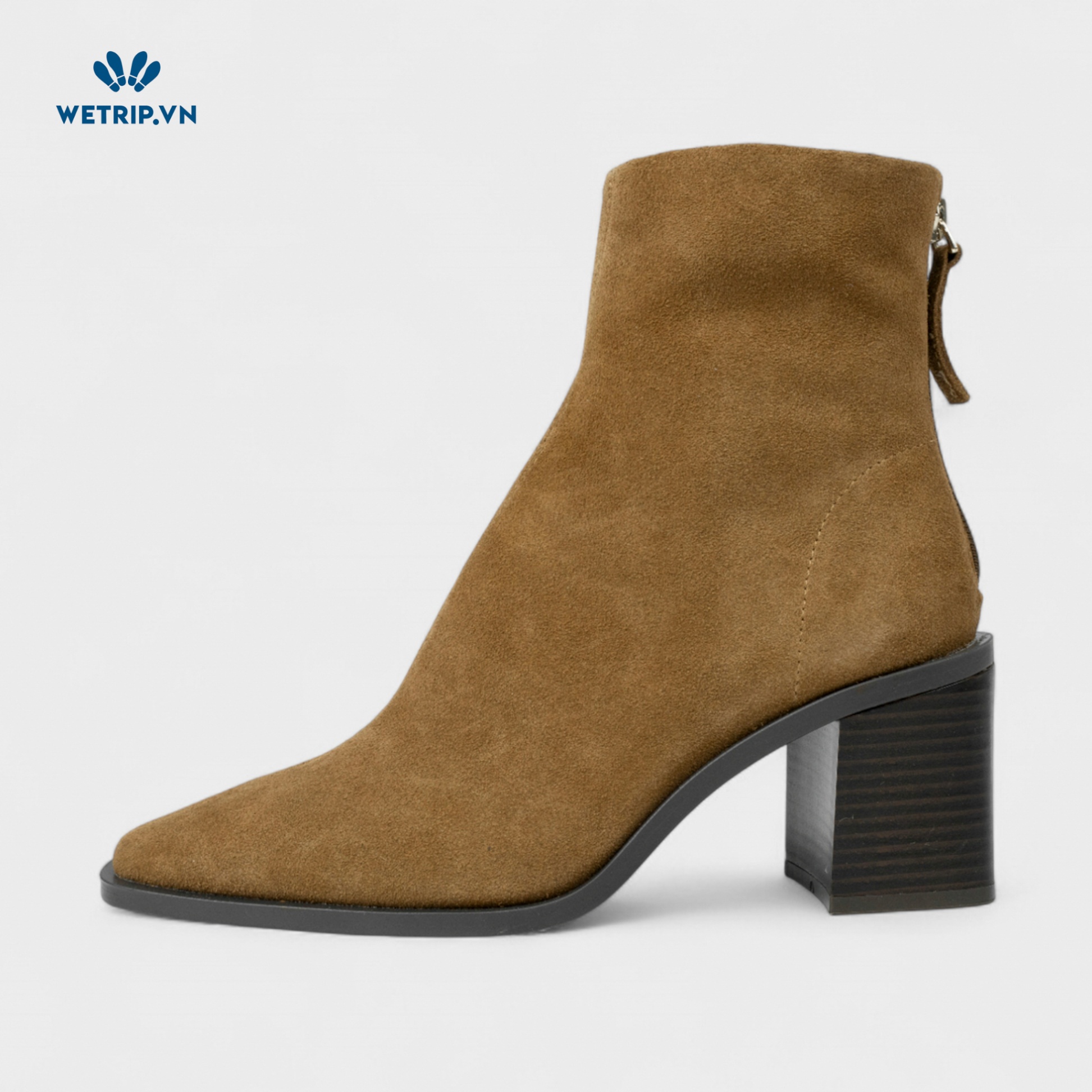 Boots Lửng Cao Gót MANGO (nâu đậm da lộn) Mã BL-CG-MNG-001-B