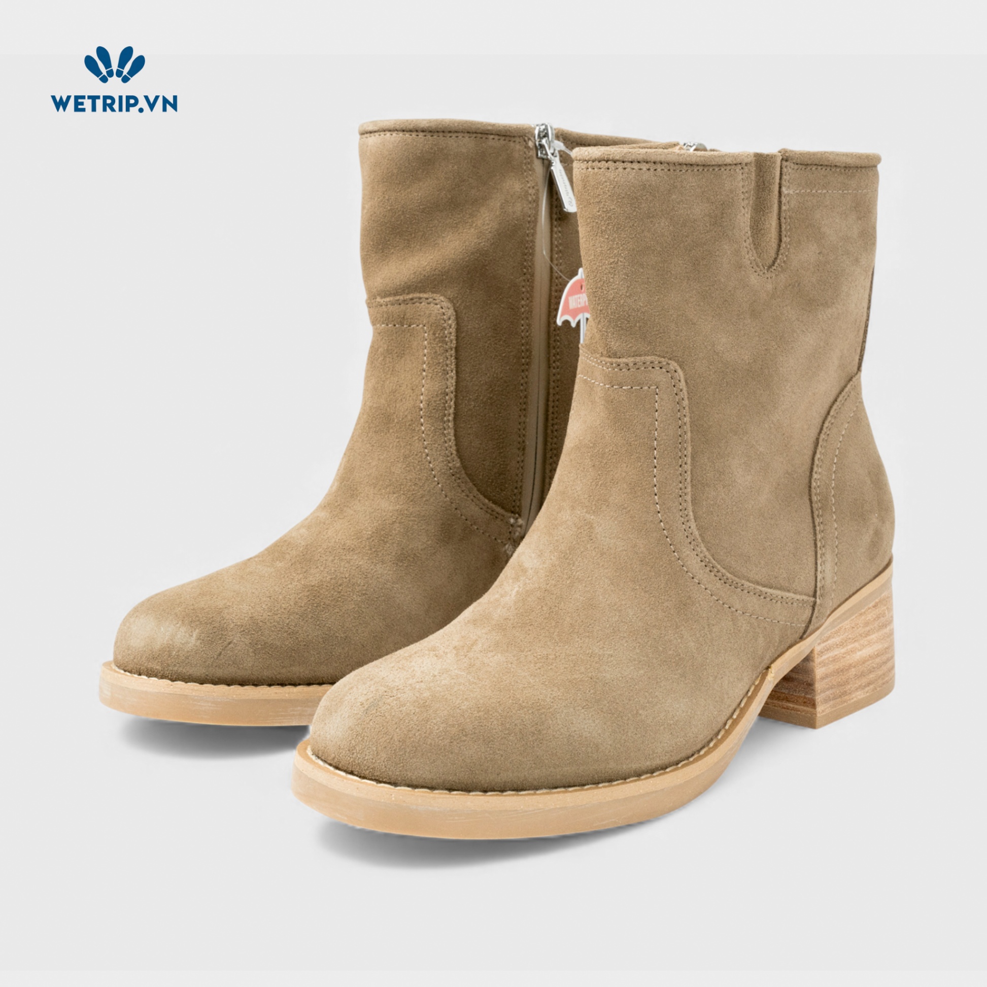 Boots Lửng Cao Gót Blondo (rêu) (Da thật - chống nước) Mã BL-CG-BLD-002-B