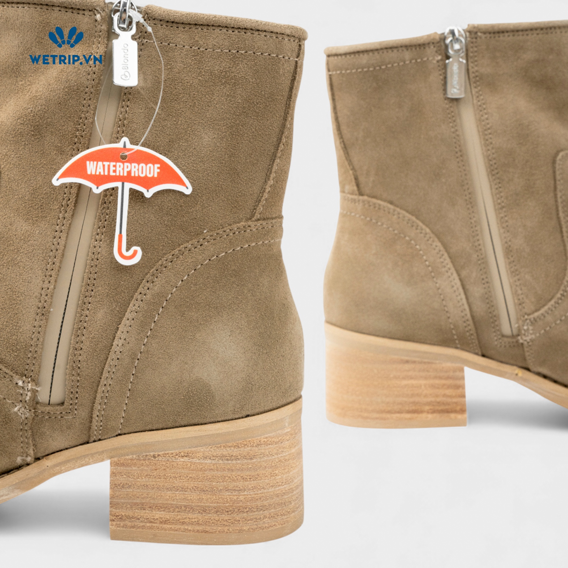 Boots Lửng Cao Gót Blondo (rêu) (Da thật - chống nước) Mã BL-CG-BLD-002-B