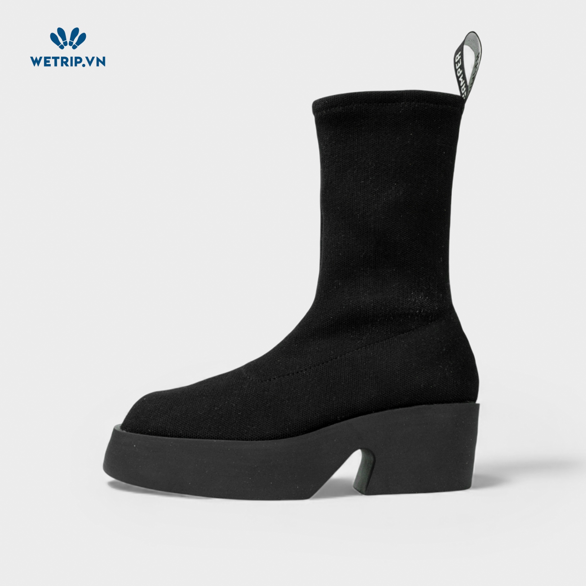 Boots Lửng Cao Gót We_Camper (Vải Đen) Mã BL-CG-CP-028-A
