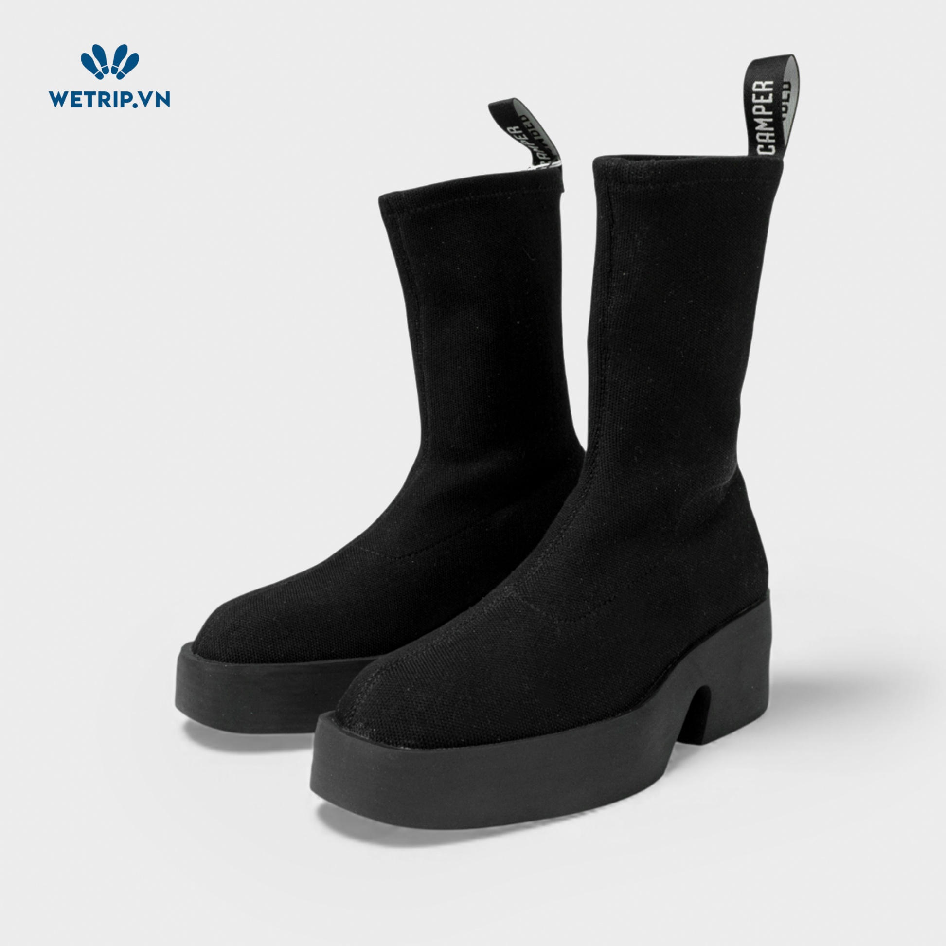 Boots Lửng Cao Gót We_Camper (Vải Đen) Mã BL-CG-CP-028-A