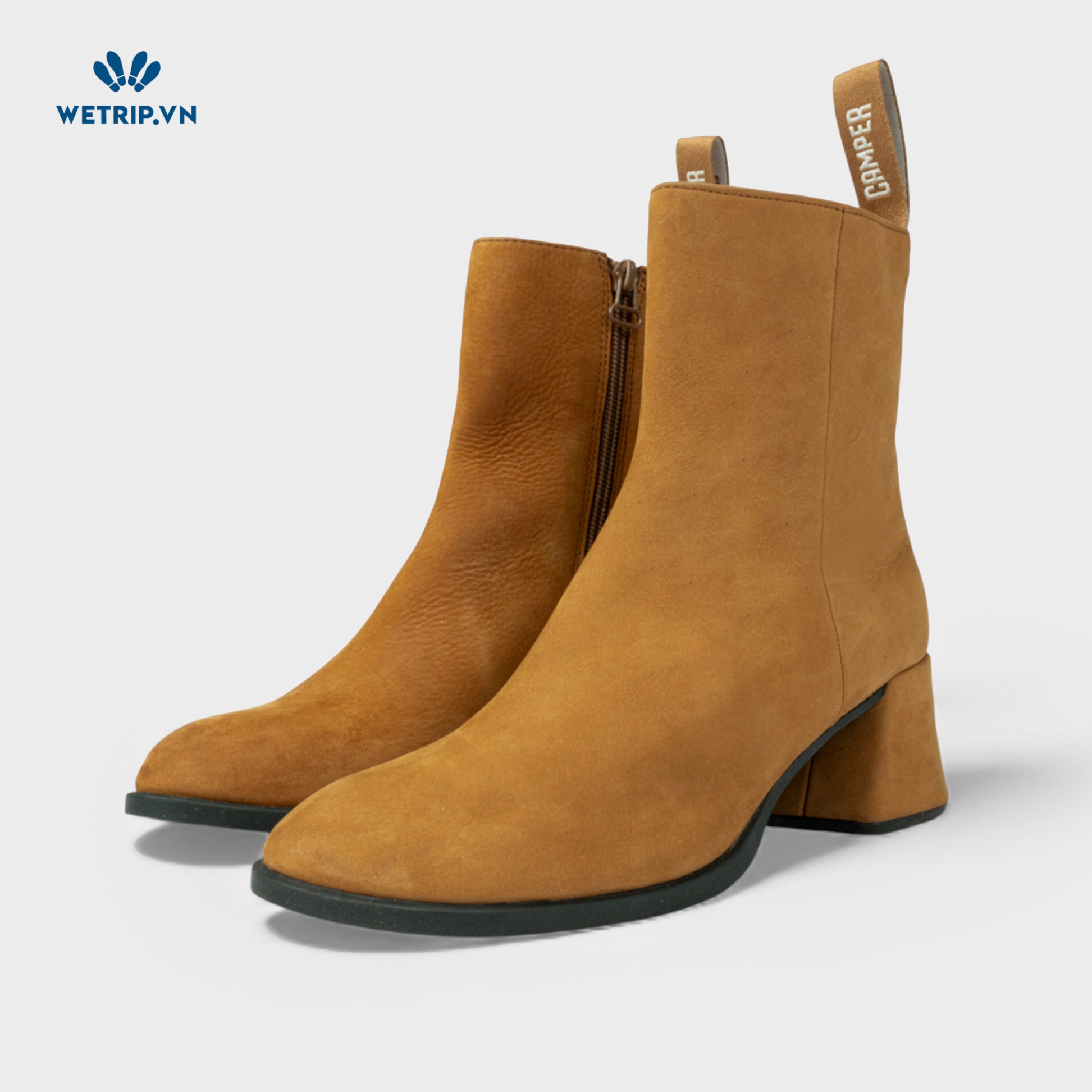 Boots Lửng Cao Gót We_Camper (Da - Nâu bò) Mã BL-CG-CP-024-E