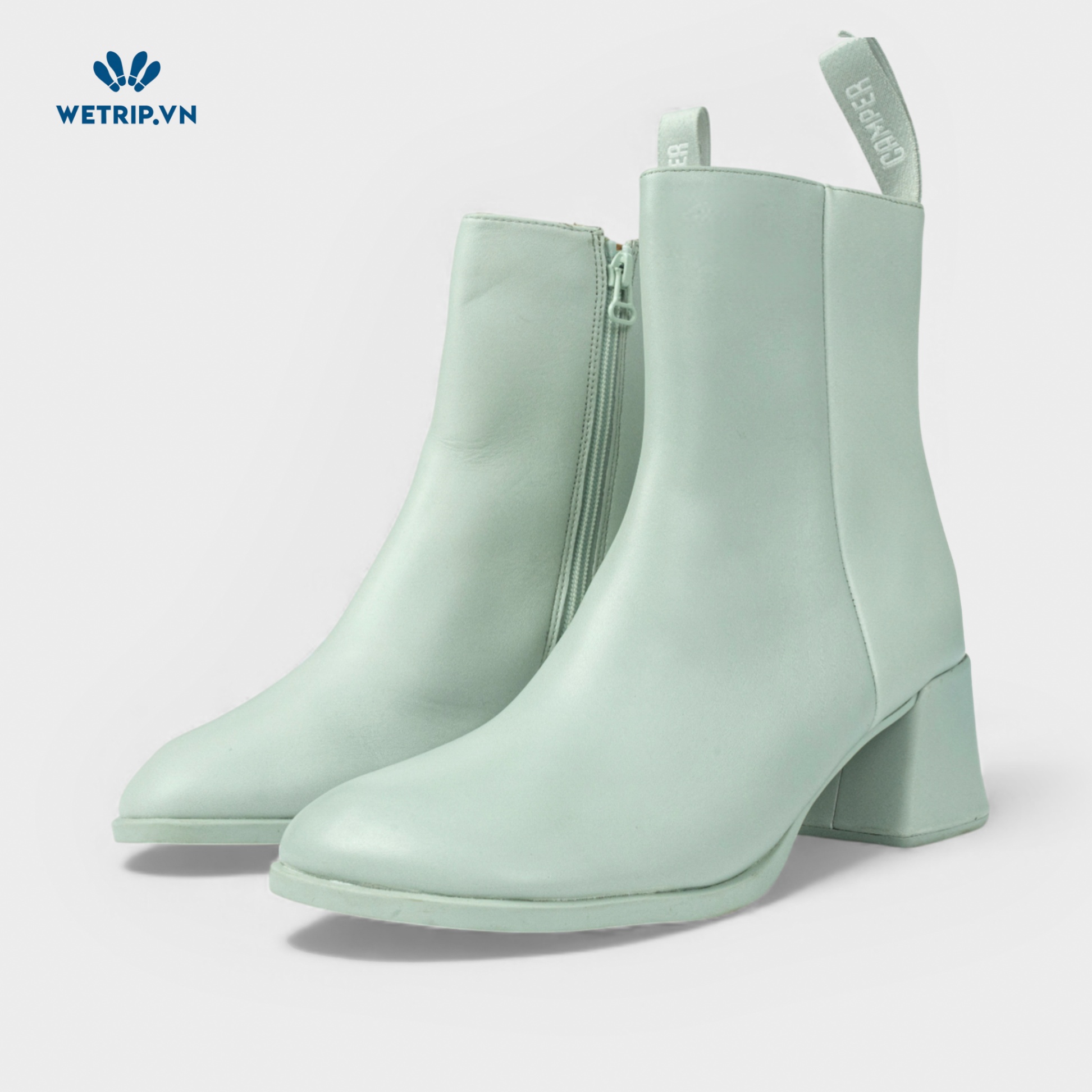 Boots Lửng Cao Gót We_Camper (Da - Xanh Mint) Mã BL-CG-CP-024-C