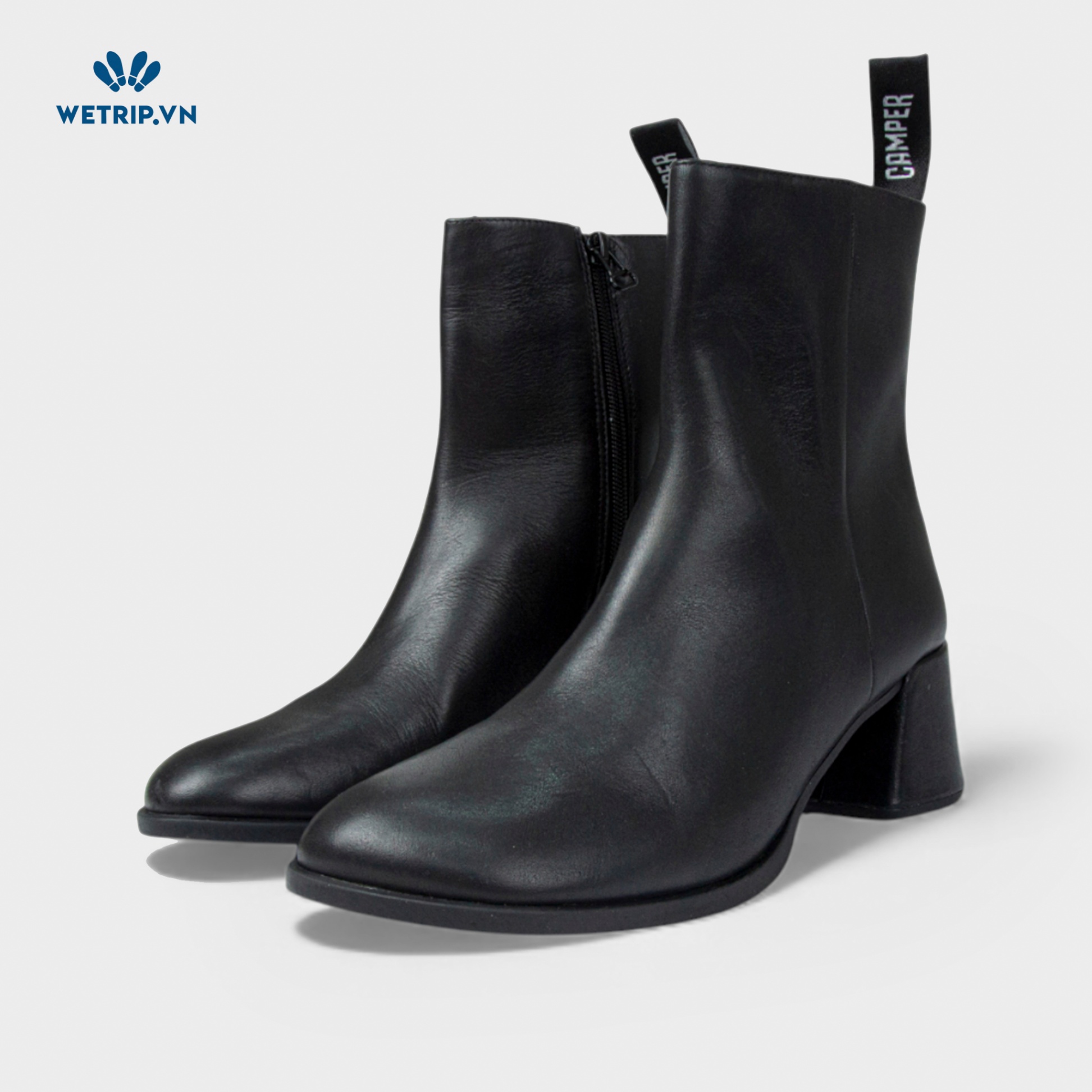 Boots Lửng Cao Gót We_Camper (Da - Đen) Mã BL-CG-CP-024-A