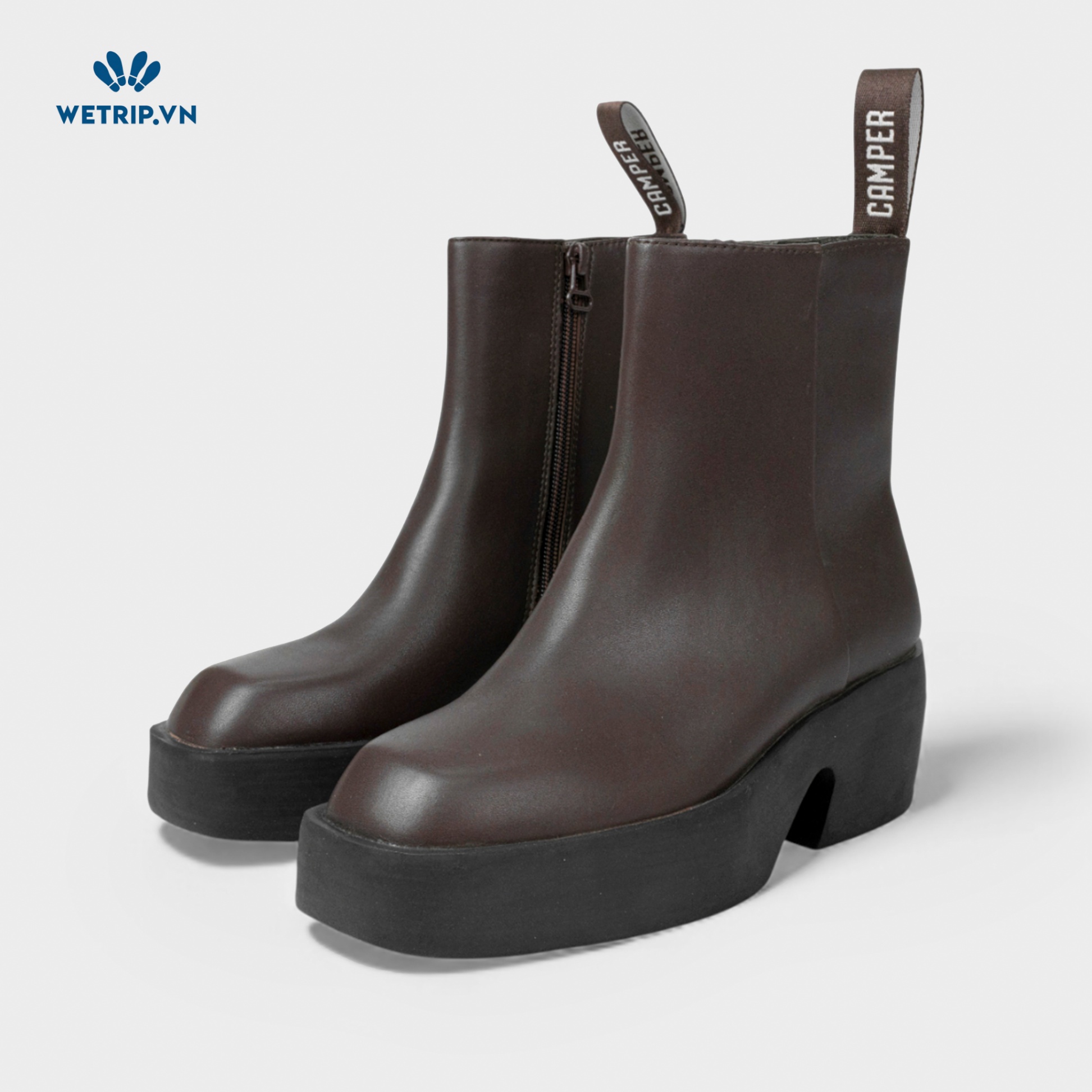 Boots Lửng Cao Gót We_Camper (Da Nâu) Mã BL-CG-CP-030-B