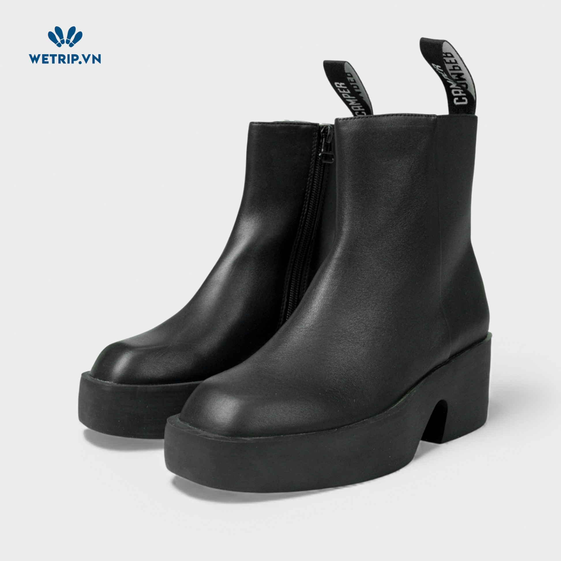 Boots Lửng Cao Gót We_Camper (Da Đen) Mã BL-CG-CP-030-A