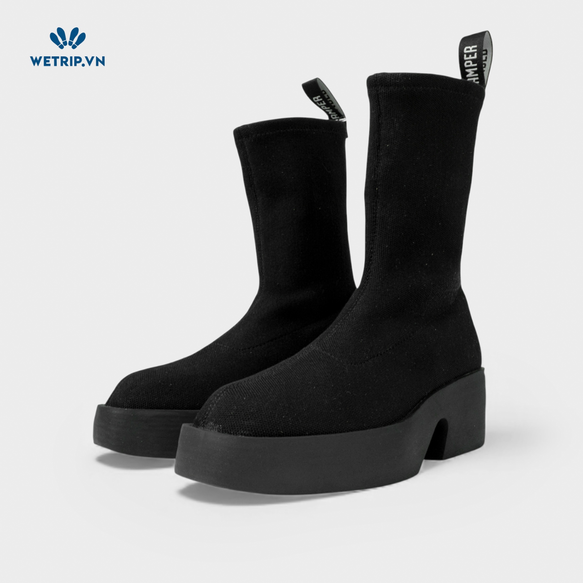 Boots Lửng Cao Gót We_Camper (Vải Đen) Mã BL-CG-CP-028-A