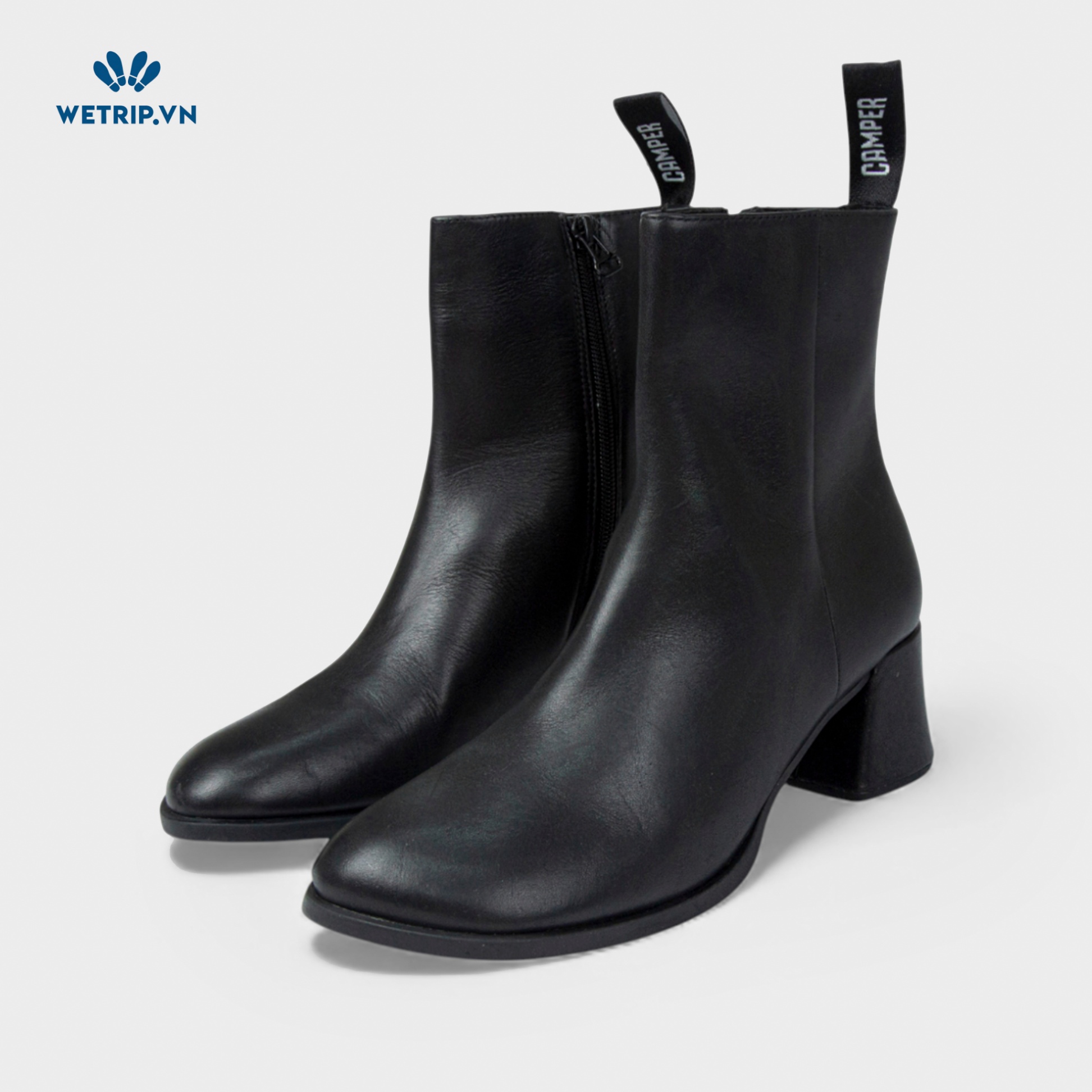 Boots Lửng Cao Gót We_Camper (Da - Đen) Mã BL-CG-CP-024-A