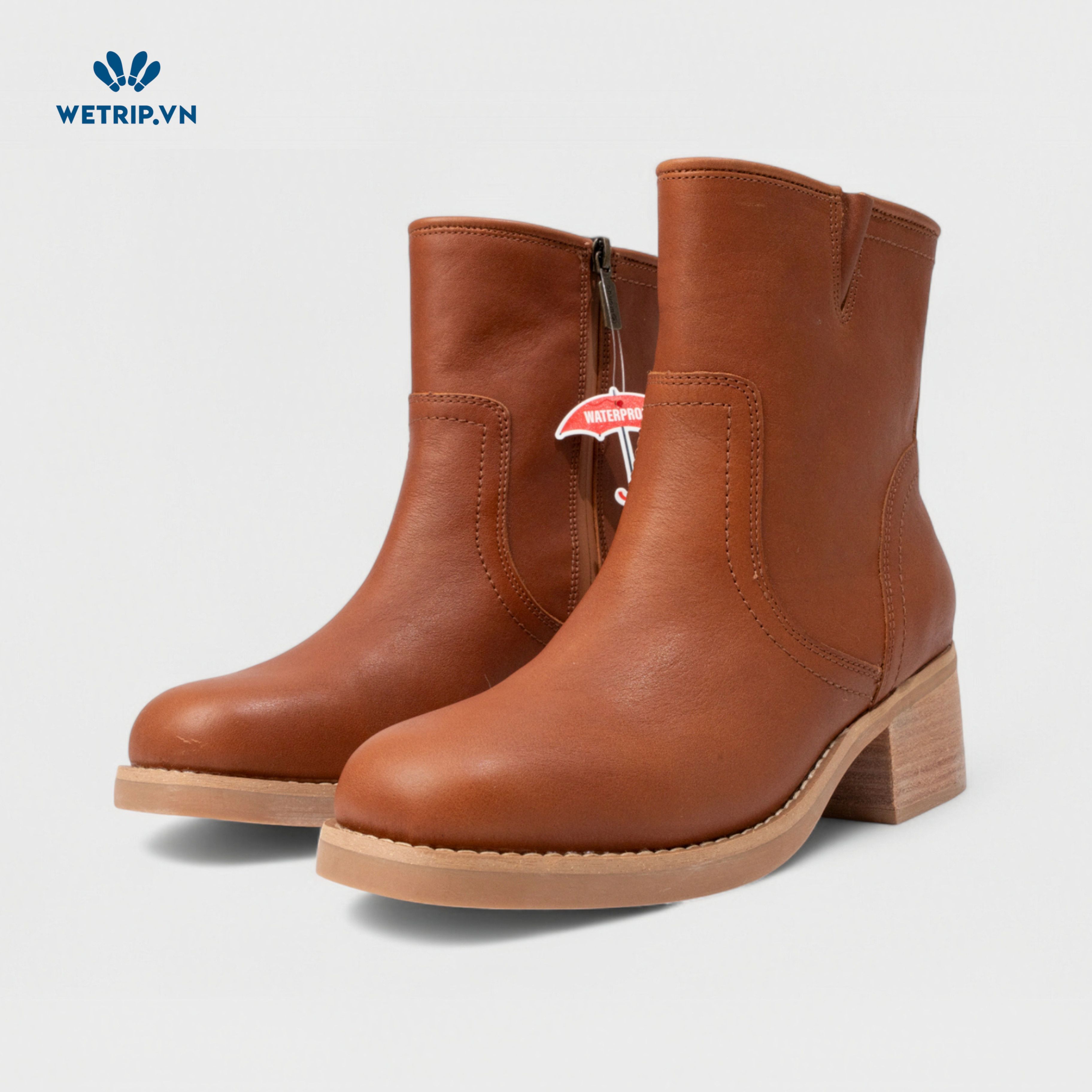 Boots Lửng Cao Gót Blondo (nâu) (Da thật - chống nước) Mã BL-CG-BLD-002-A1