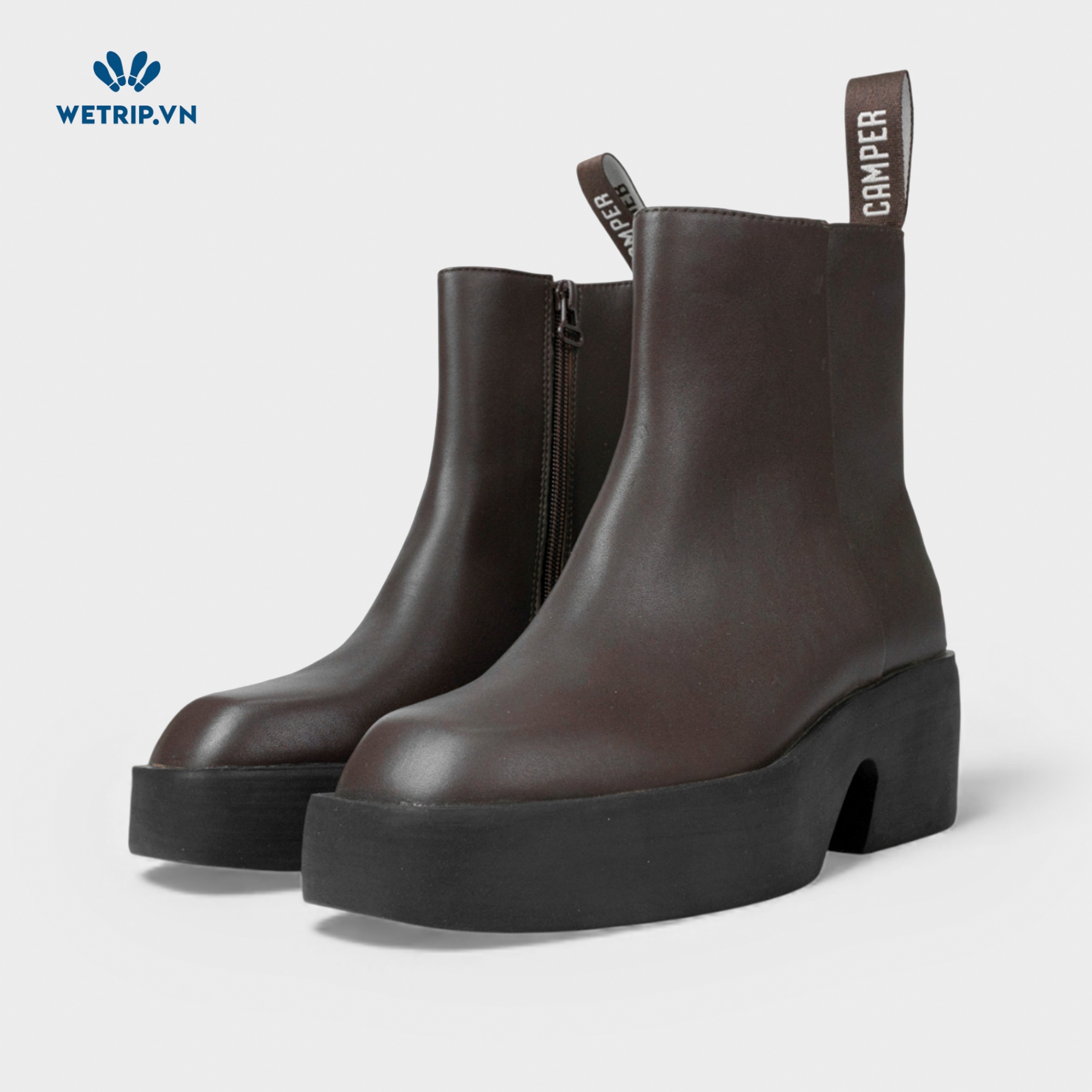 Boots Lửng Cao Gót We_Camper (Da Nâu) Mã BL-CG-CP-030-B