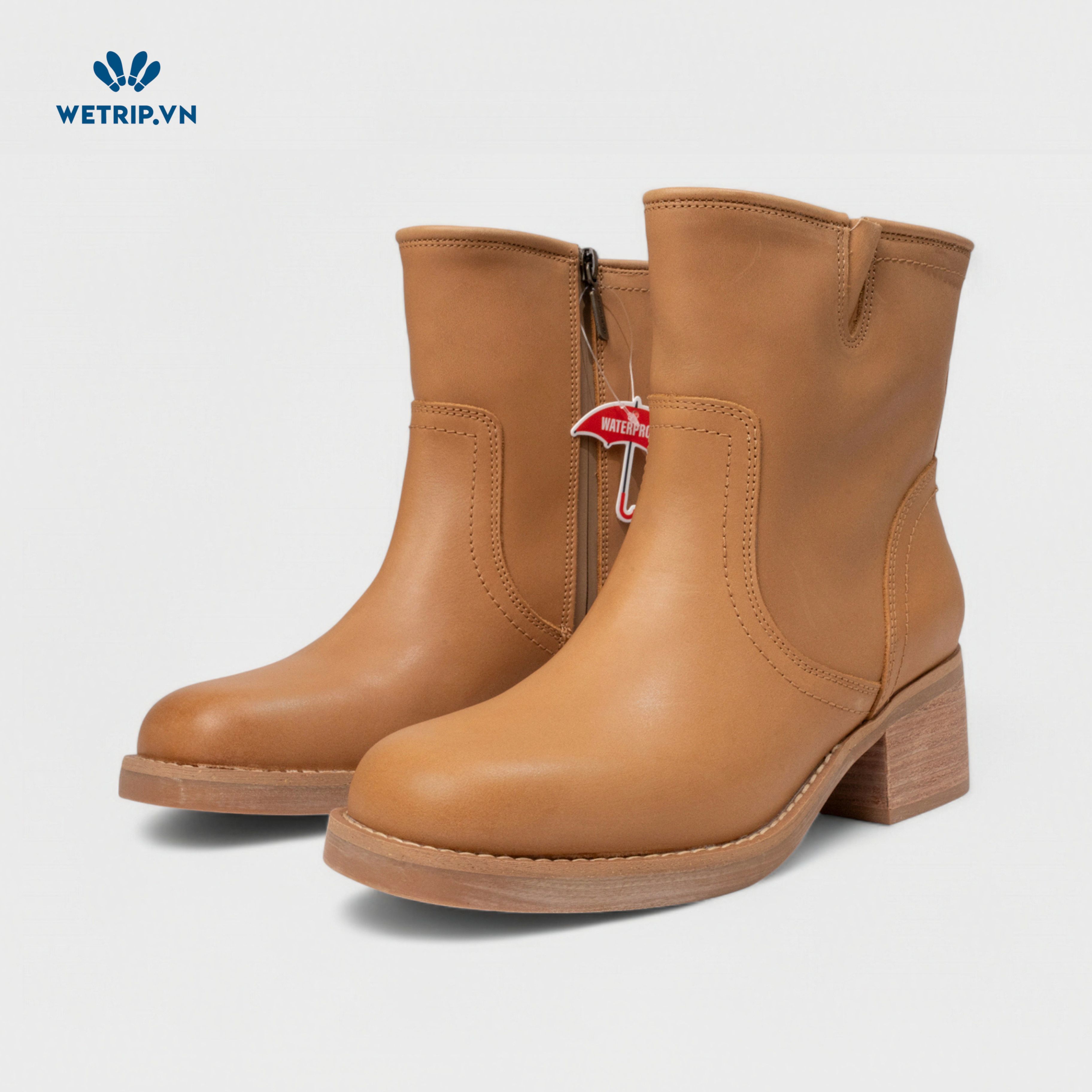 Boots Lửng Cao Gót Blondo (nâu sáng) (Da thật - chống nước) Mã BL-CG-BLD-002-A