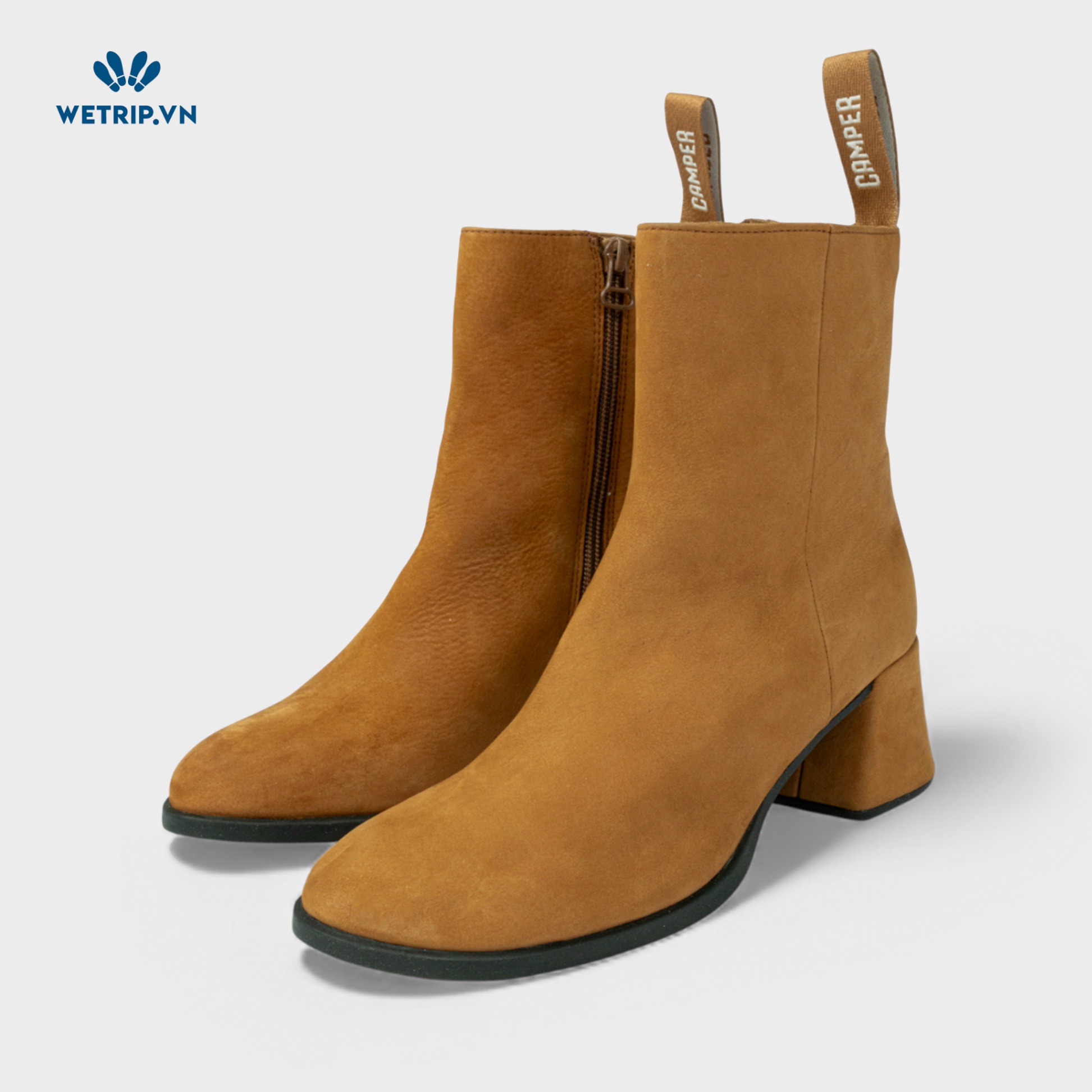 Boots Lửng Cao Gót We_Camper (Da - Nâu bò) Mã BL-CG-CP-024-E