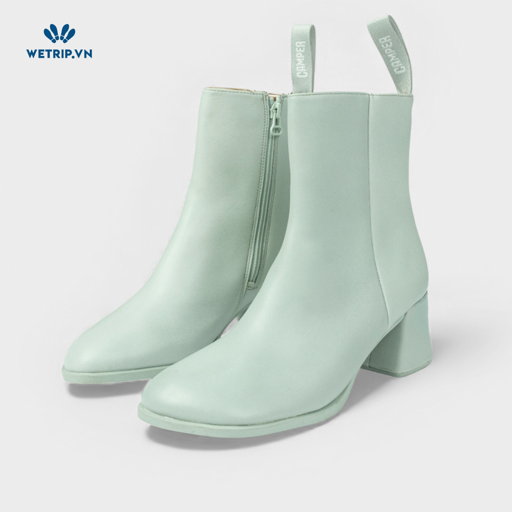 Boots Lửng Cao Gót We_Camper (Da - Xanh Mint) Mã BL-CG-CP-024-C