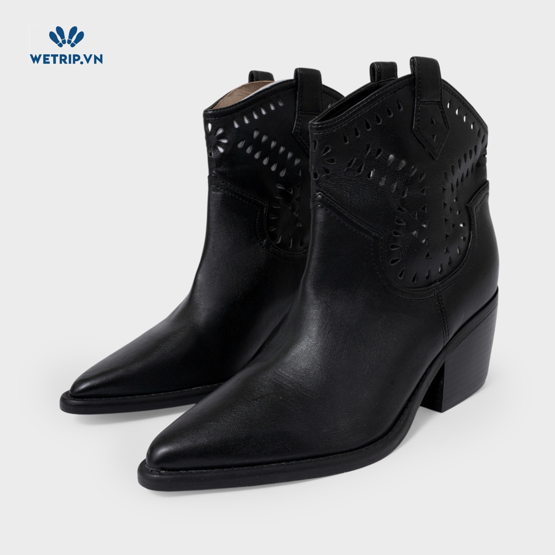 Boots Lửng Cao Gót Marc Fisher (Da-Đen, lỗ dập trang trí) Mã BL-CG-MF-003-A