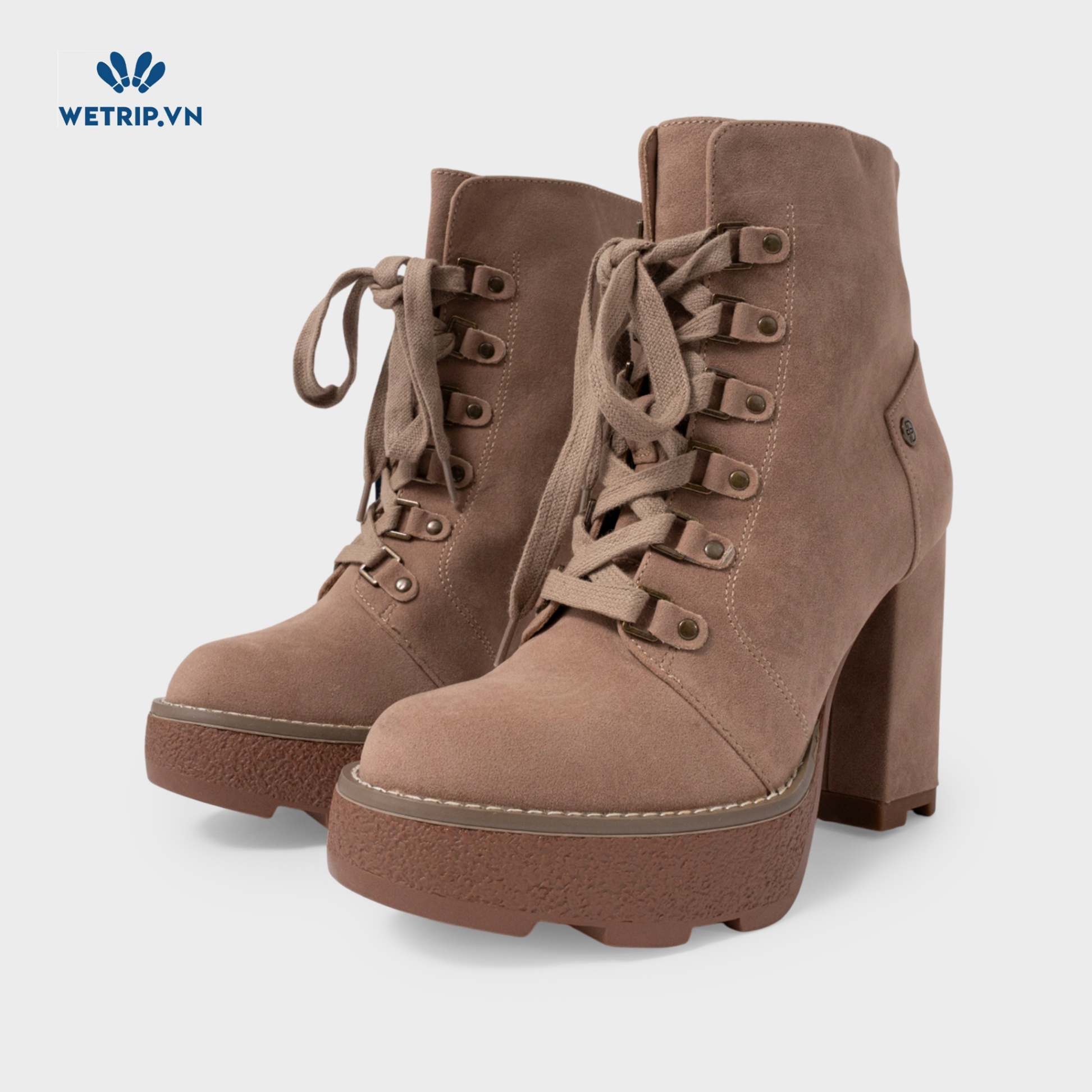 Boots Lửng Cao Gót Belinda peregrin (Da lộn-Nâu, có dây) Mã BL-CG-PERE-002-B