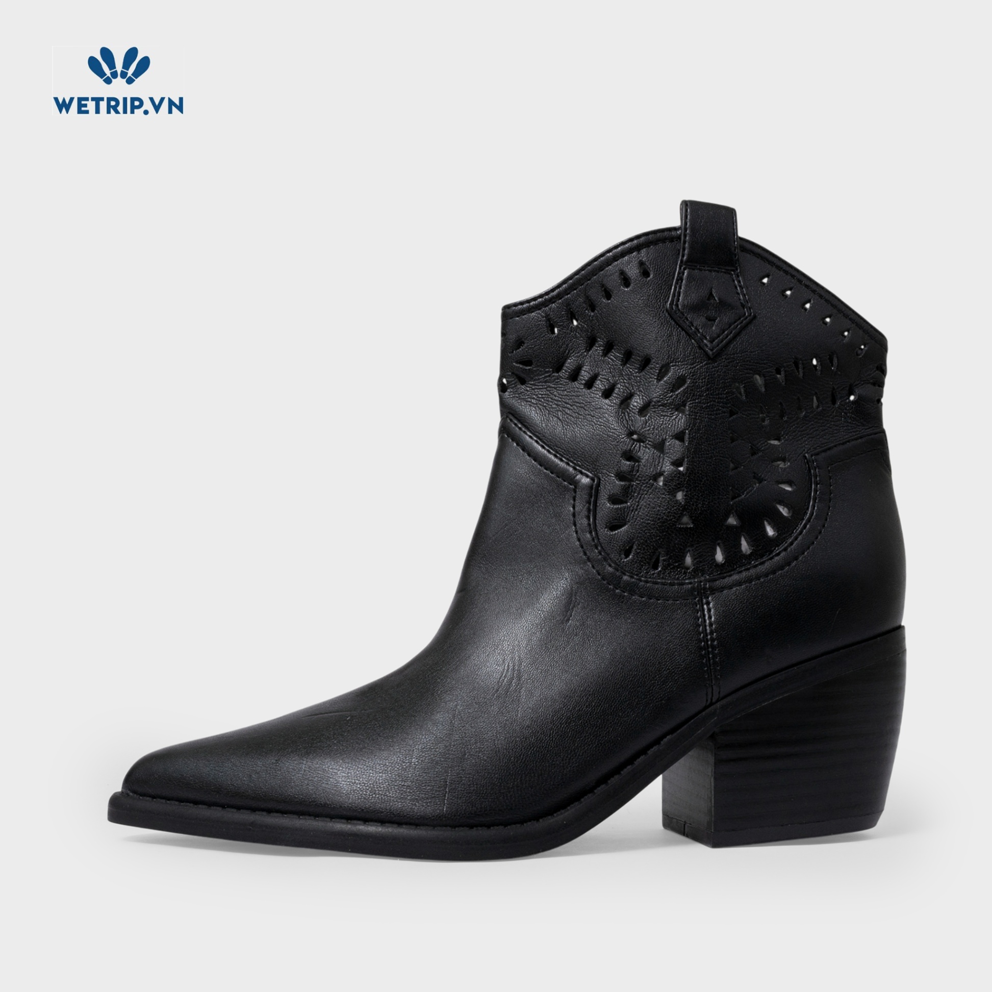 Boots Lửng Cao Gót Marc Fisher (Da-Đen, lỗ dập trang trí) Mã BL-CG-MF-003-A