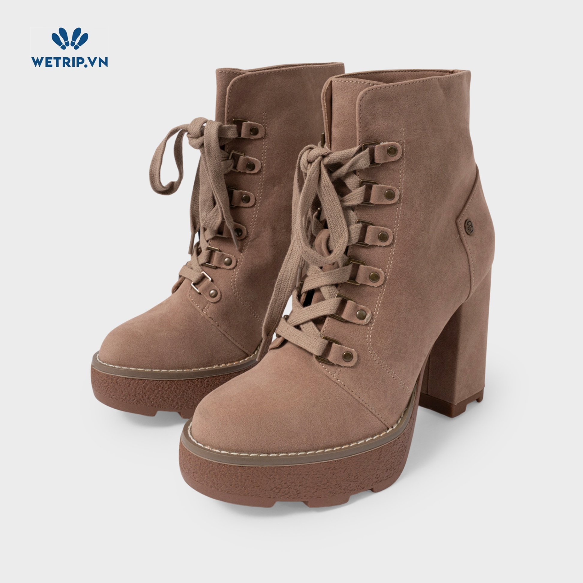 Boots Lửng Cao Gót Belinda peregrin (Da lộn-Nâu, có dây) Mã BL-CG-PERE-002-B