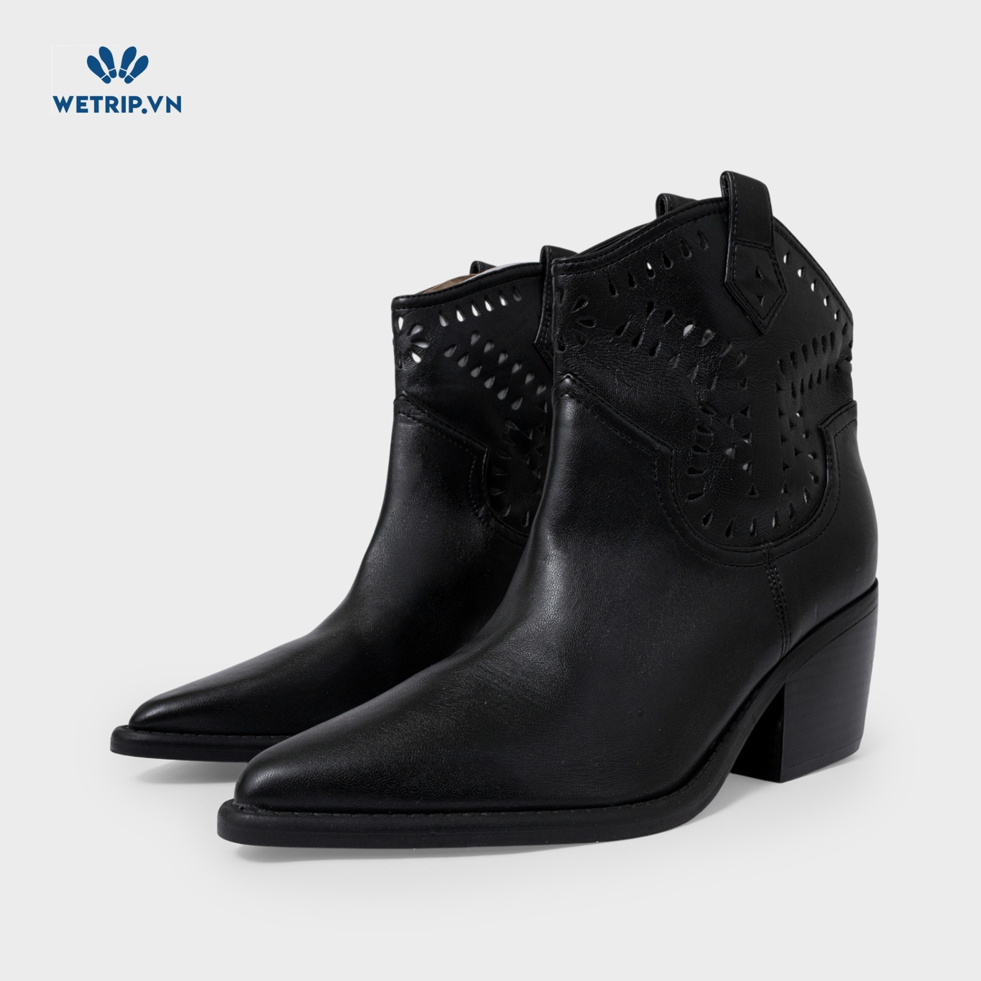Boots Lửng Cao Gót Marc Fisher (Da-Đen, lỗ dập trang trí) Mã BL-CG-MF-003-A