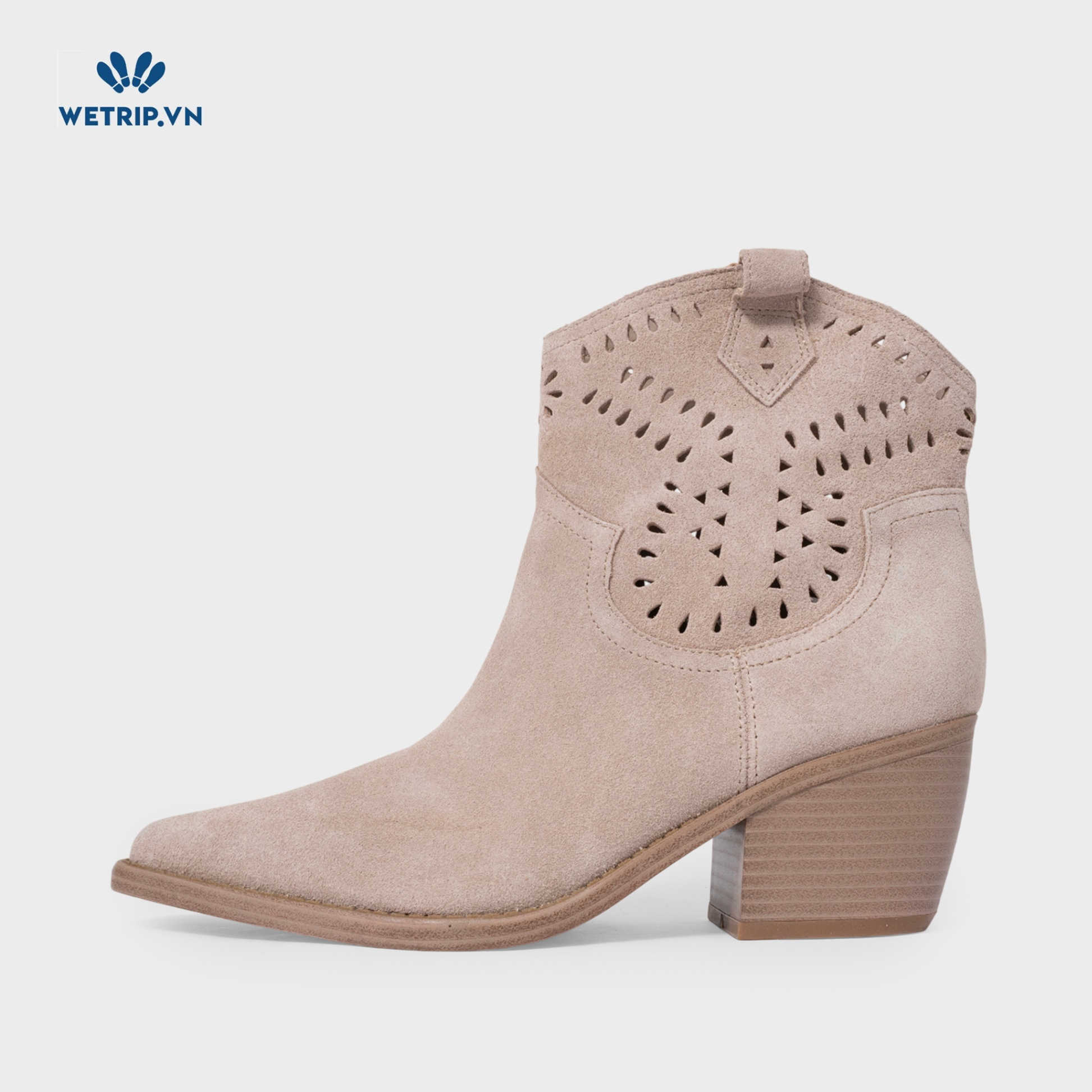 Boots Lửng Cao Gót Marc Fisher (Da lộn-Nâu, lỗ dập trang trí) Mã BL-CG-MF-003-B