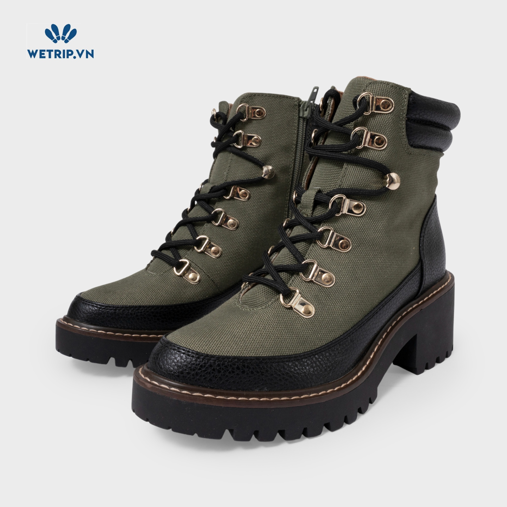 Boots Mắt Cá Cao Gót Giani Bernini (Xanh rêu phối đen) Mã BMC-CG-GBE-001-A