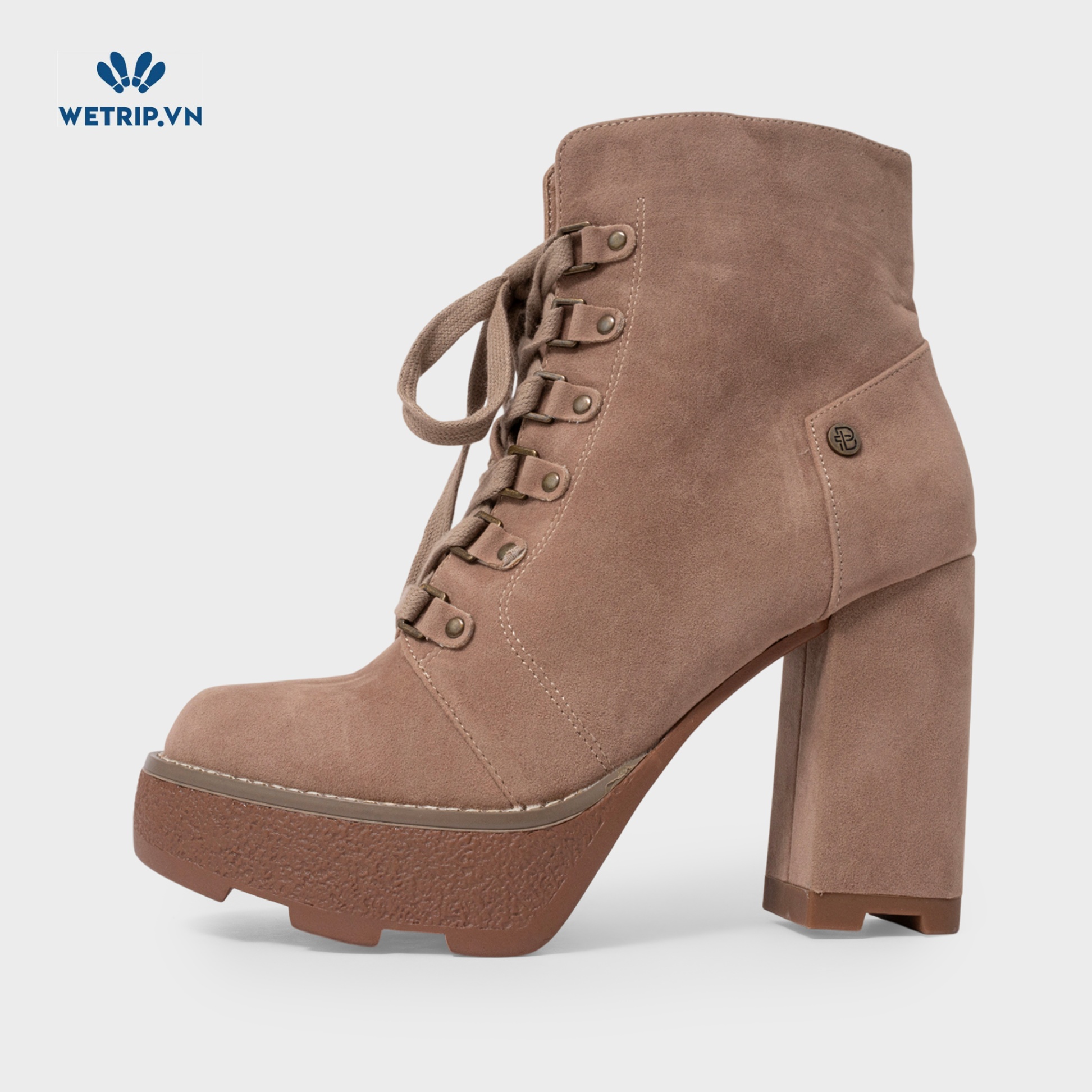 Boots Lửng Cao Gót Belinda peregrin (Da lộn-Nâu, có dây) Mã BL-CG-PERE-002-B