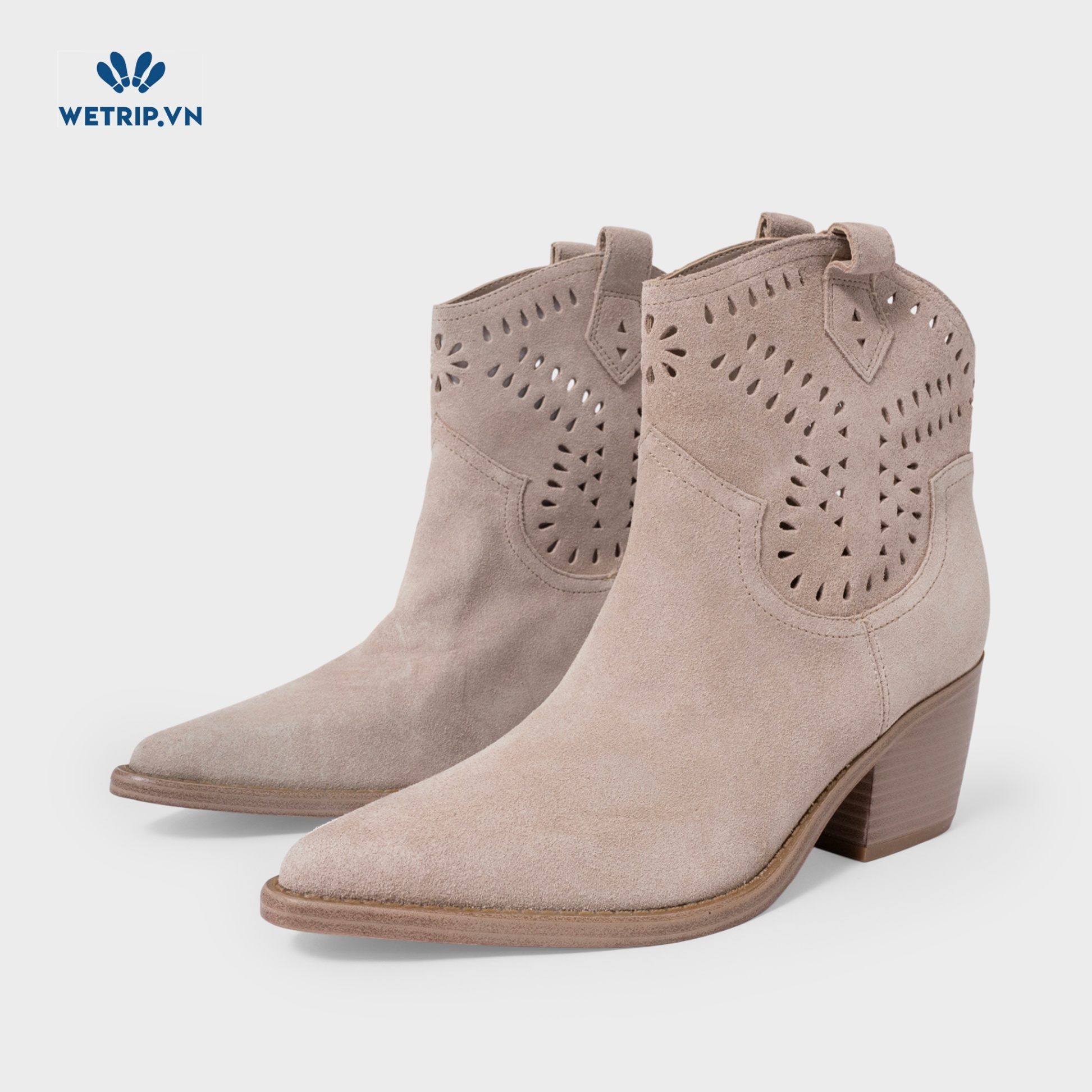 Boots Lửng Cao Gót Marc Fisher (Da lộn-Nâu, lỗ dập trang trí) Mã BL-CG-MF-003-B
