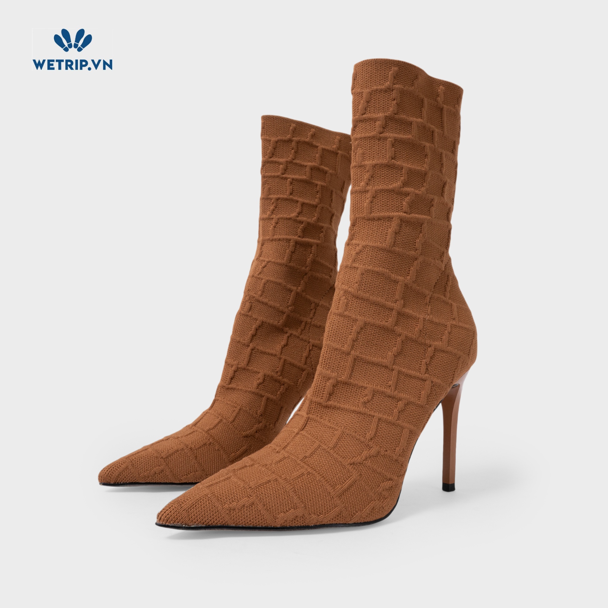 Boots Lửng Cao Gót Steve Madden (Vải-Nâu) Mã BL-CG-SMD-006-A