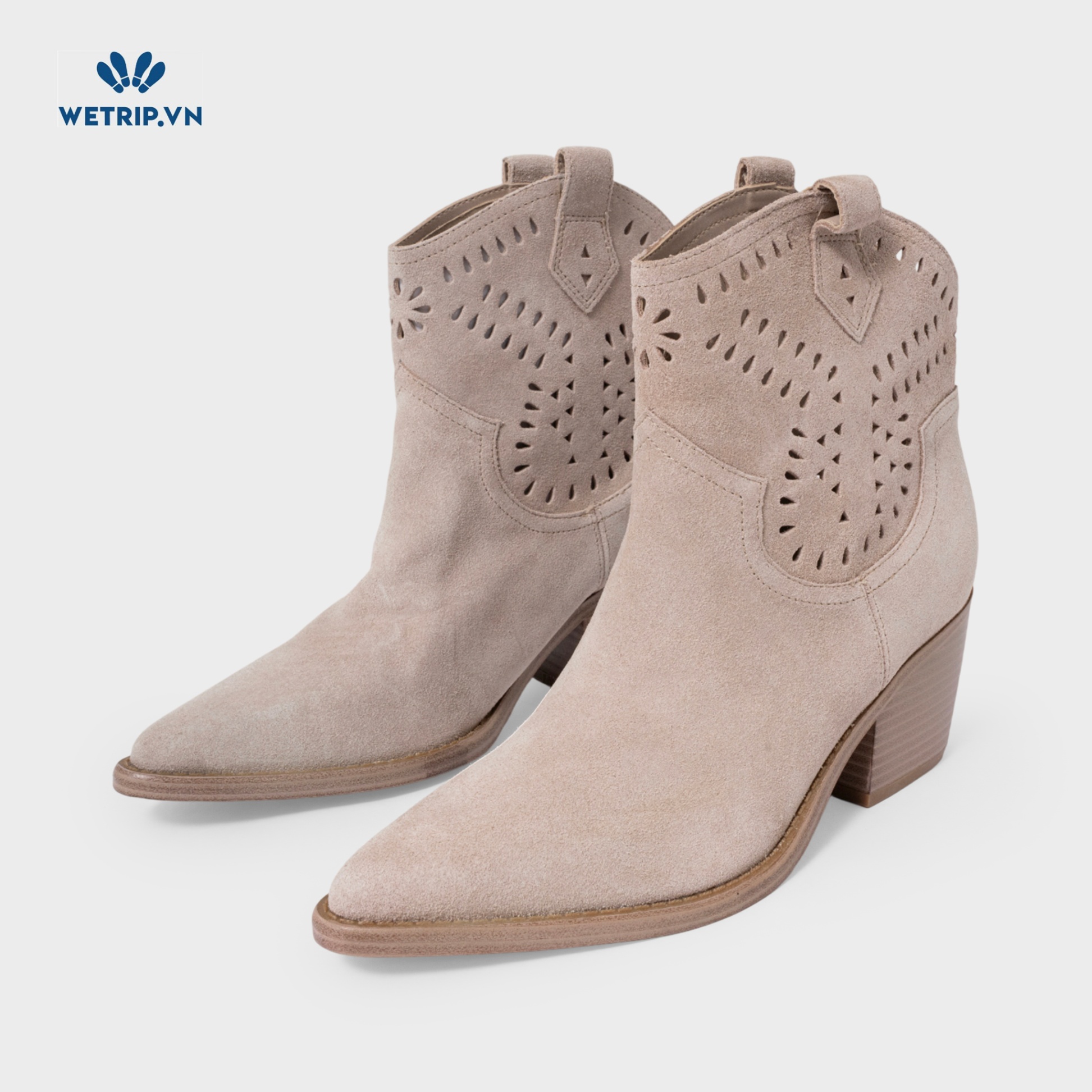 Boots Lửng Cao Gót Marc Fisher (Da lộn-Nâu, lỗ dập trang trí) Mã BL-CG-MF-003-B