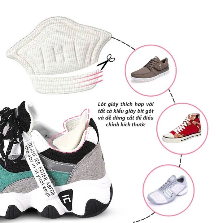 Lót giày giảm size, bảo vệ gót sau dùng cho giày thể thao nam nữ (màu kem)