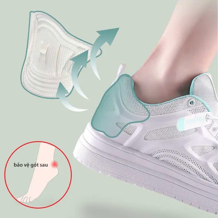 Lót giày giảm size, bảo vệ gót sau dùng cho giày thể thao nam nữ (màu kem)