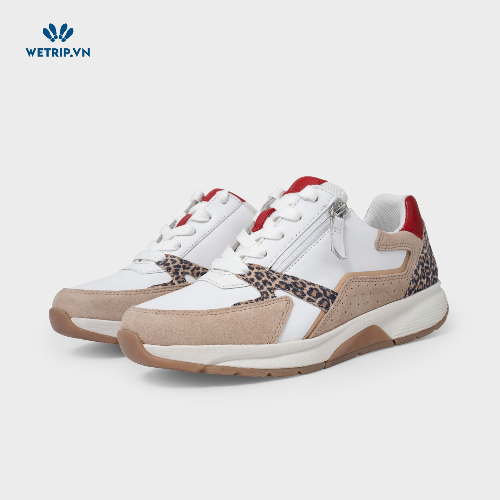 Sneaker Gabor (Da-Trắng Nâu mix beo gót đỏ) Mã SN-GB-021-C