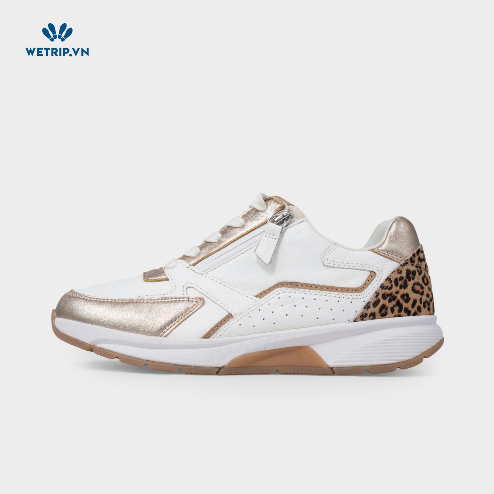 Sneaker Gabor (Da-Trắng mix vàng gold gót beo) Mã SN-GB-021-H