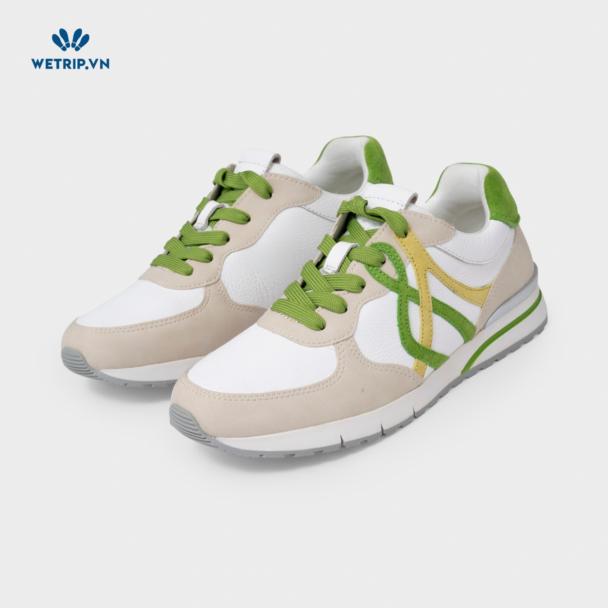 Sneaker Gabor (Da-Trắng mix be viền xanh vàng gót xanh) Mã SN-GB-026-E