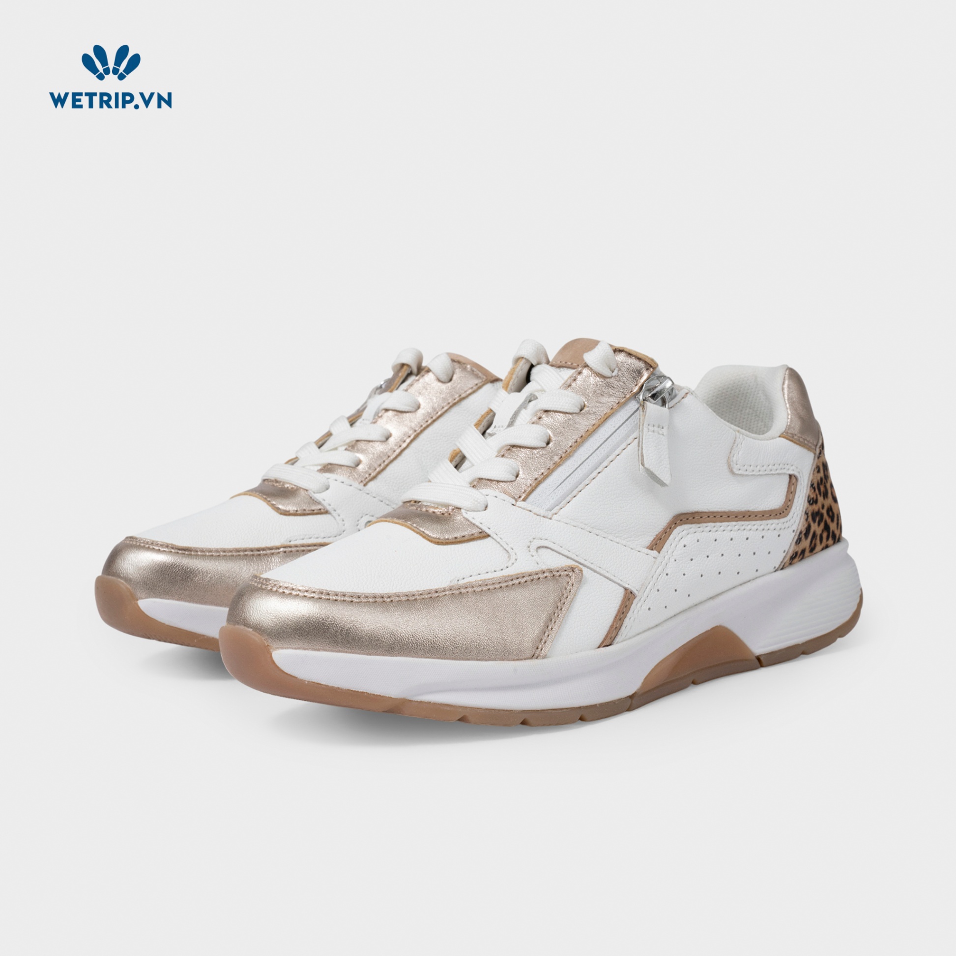 Sneaker Gabor (Da-Trắng mix vàng gold gót beo) Mã SN-GB-021-H