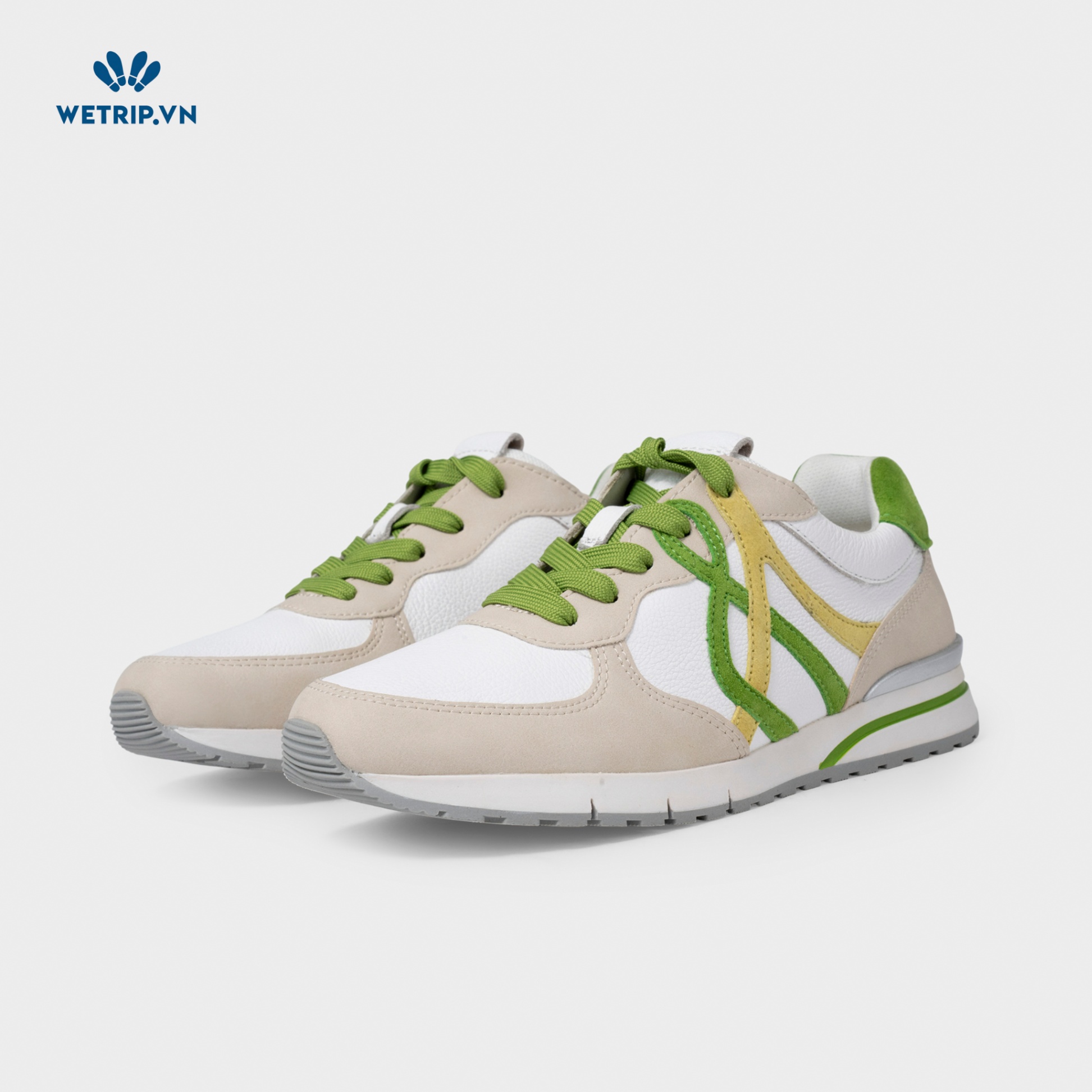 Sneaker Gabor (Da-Trắng mix be viền xanh vàng gót xanh) Mã SN-GB-026-E