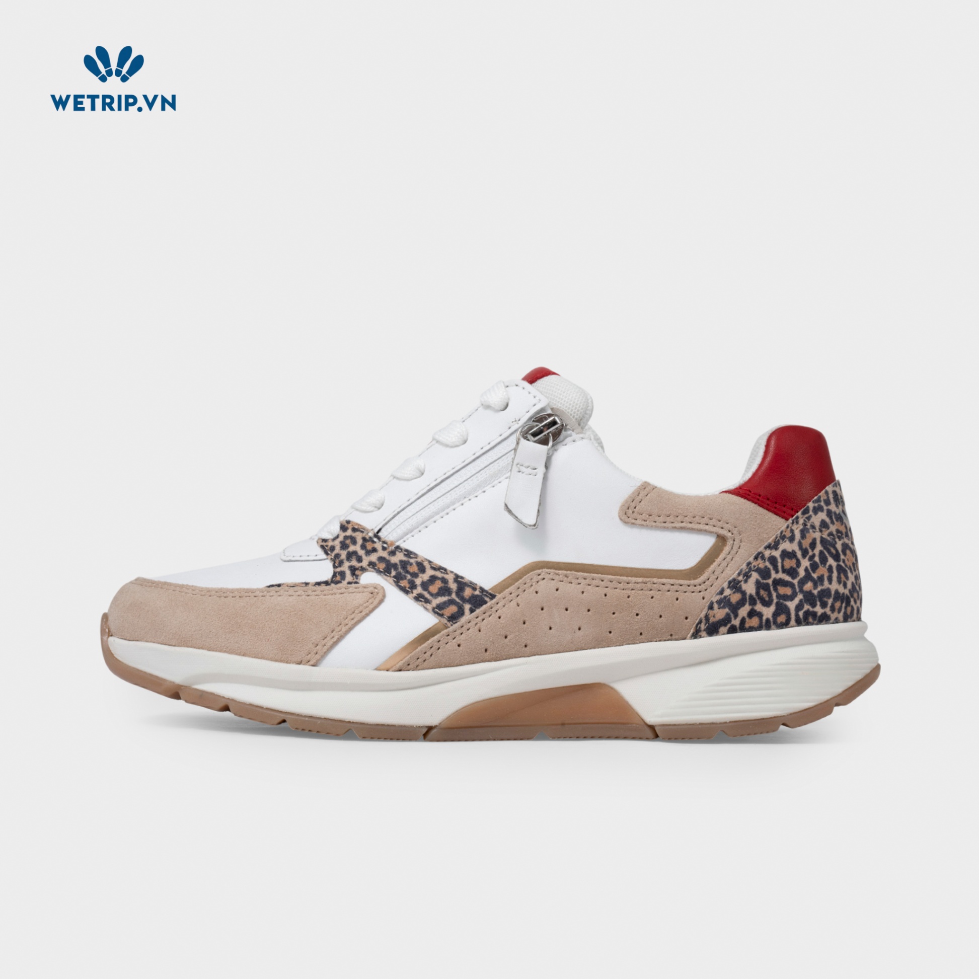 Sneaker Gabor (Da-Trắng Nâu mix beo gót đỏ) Mã SN-GB-021-C