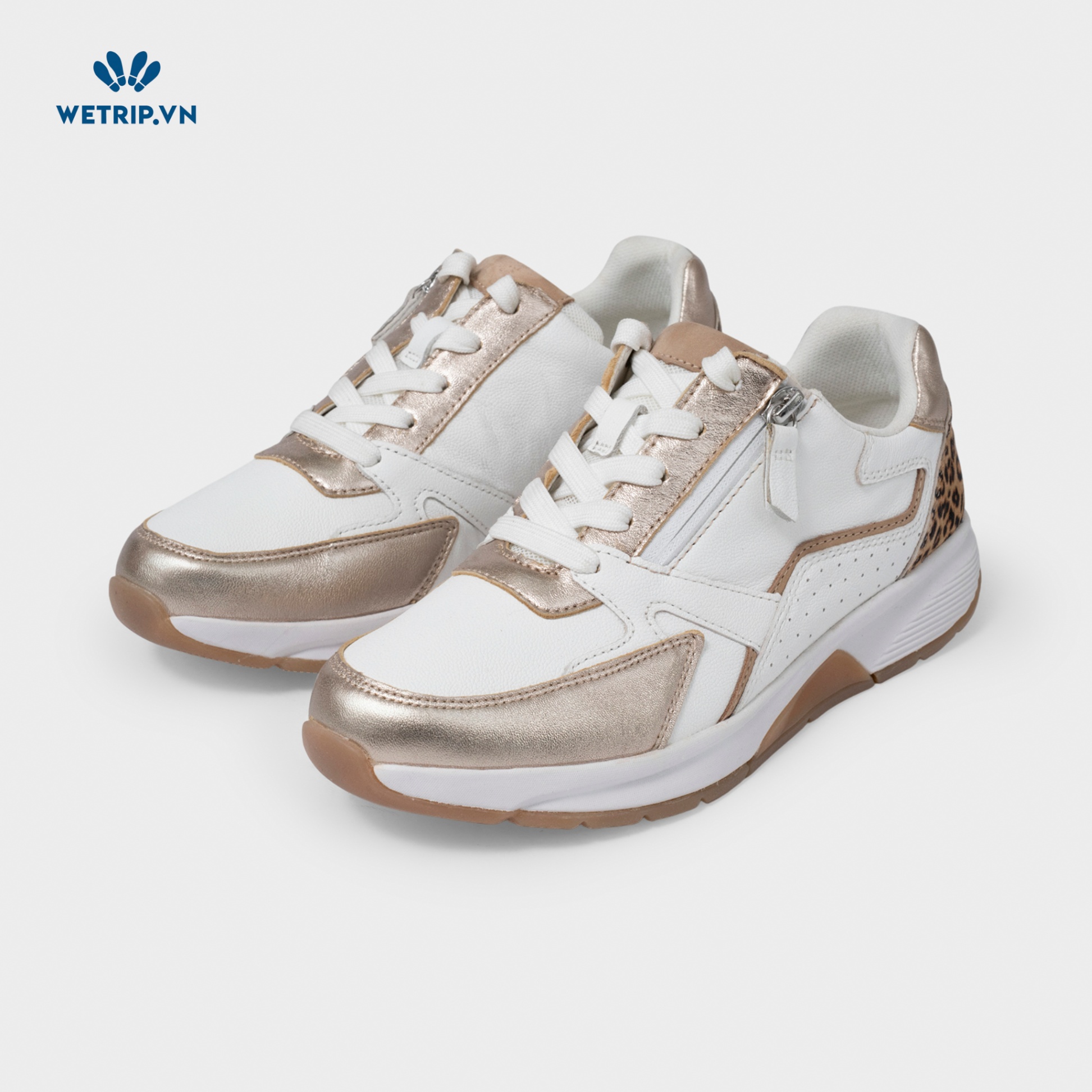 Sneaker Gabor (Da-Trắng mix vàng gold gót beo) Mã SN-GB-021-H