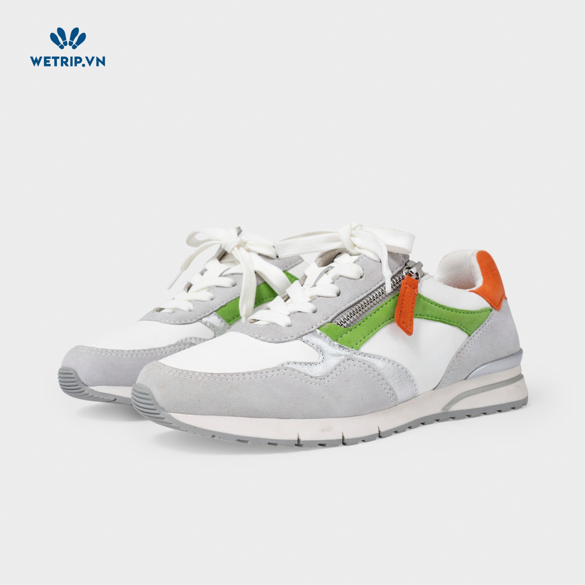 Sneaker Gabor (Da-Trắng xám viền xanh gót cam) Mã SN-GB-019-D