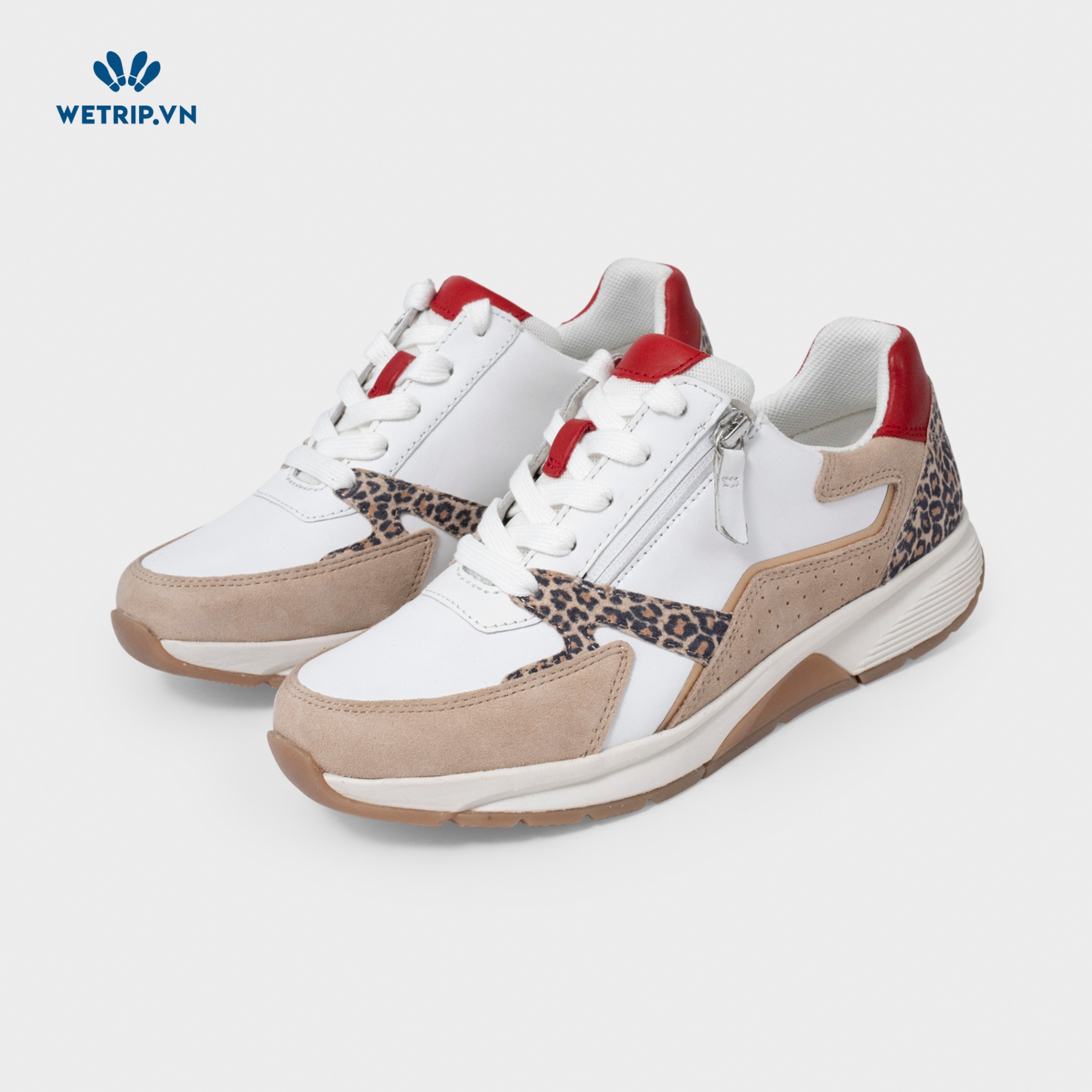 Sneaker Gabor (Da-Trắng Nâu mix beo gót đỏ) Mã SN-GB-021-C