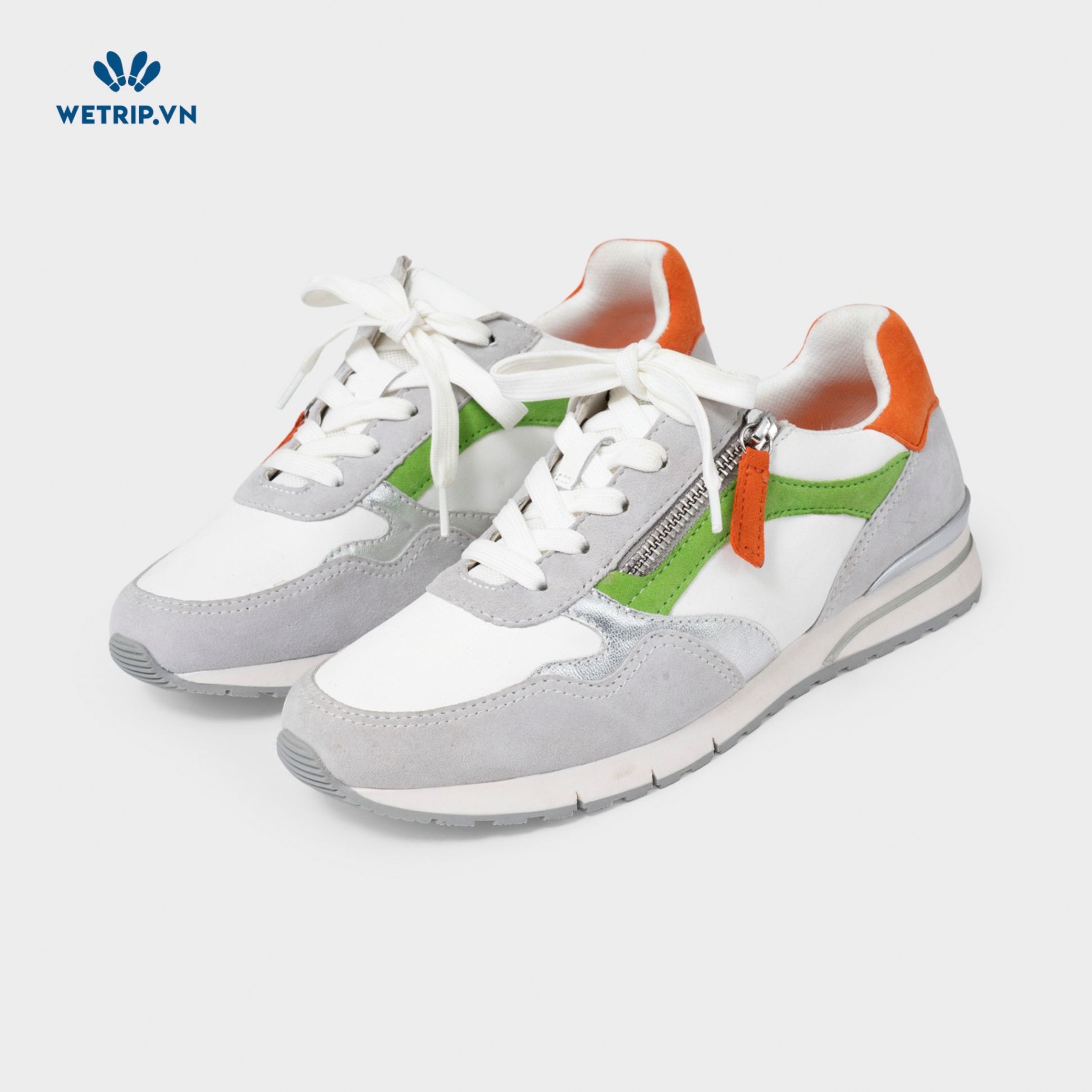 Sneaker Gabor (Da-Trắng xám viền xanh gót cam) Mã SN-GB-019-D