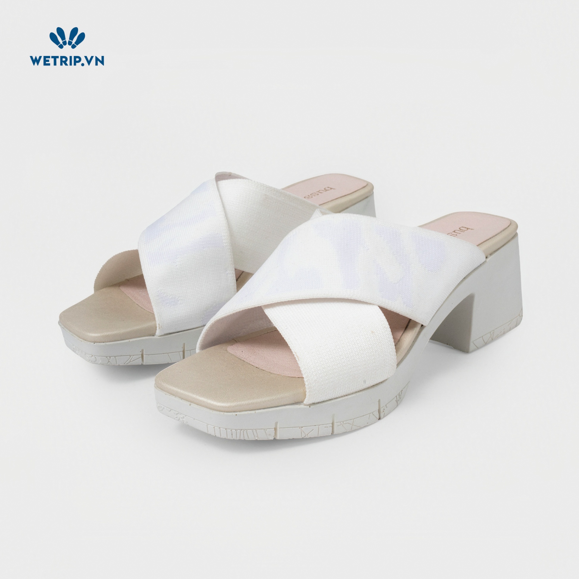 Sandal Cao Gót Bussola (Vải-Trắng) Mã SDCG-BSL-032-B