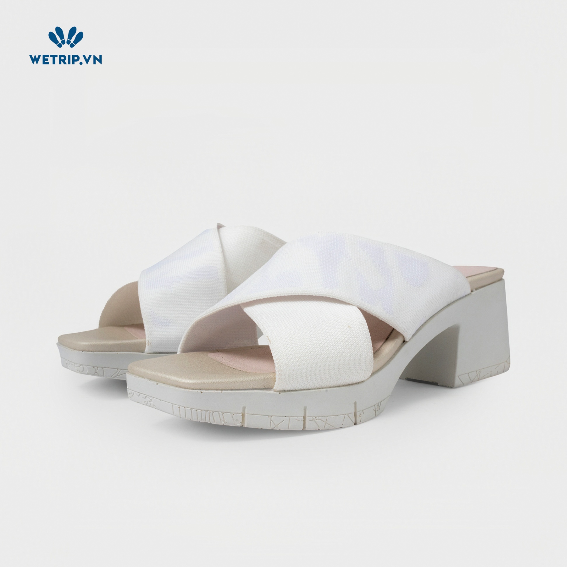 Sandal Cao Gót Bussola (Vải-Trắng) Mã SDCG-BSL-032-B