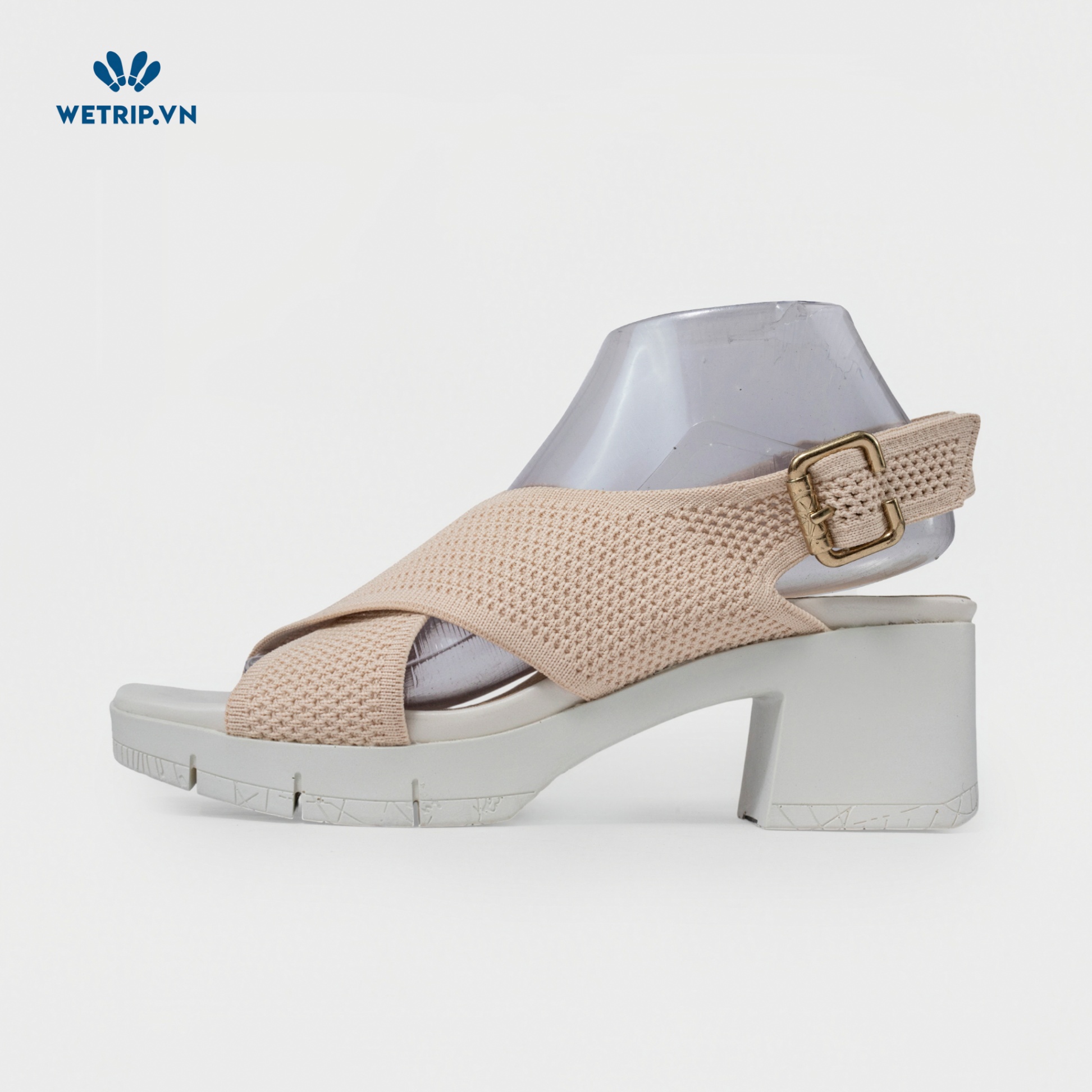 Sandal Cao Gót Bussola (Vải-Kem) Mã SDCG-BSL-031-A