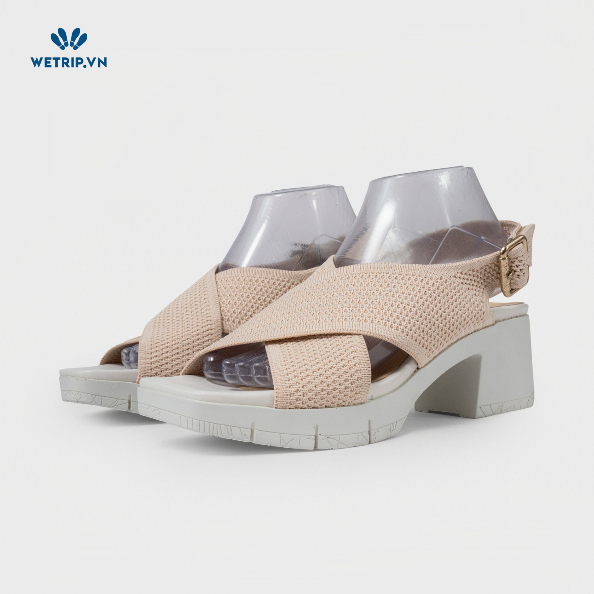Sandal Cao Gót Bussola (Vải-Kem) Mã SDCG-BSL-031-A