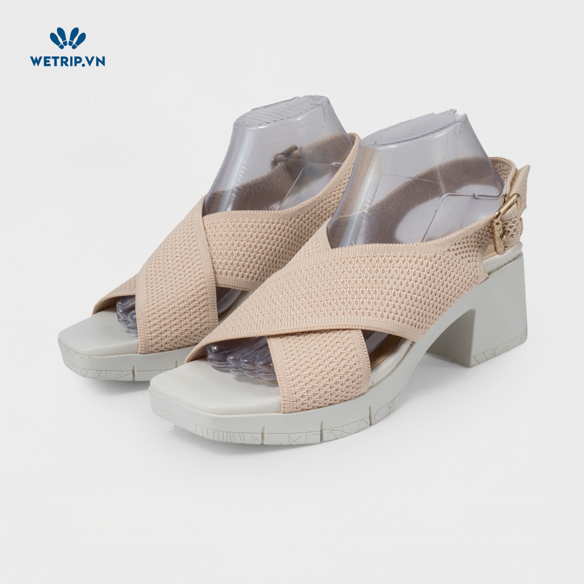 Sandal Cao Gót Bussola (Vải-Kem) Mã SDCG-BSL-031-A