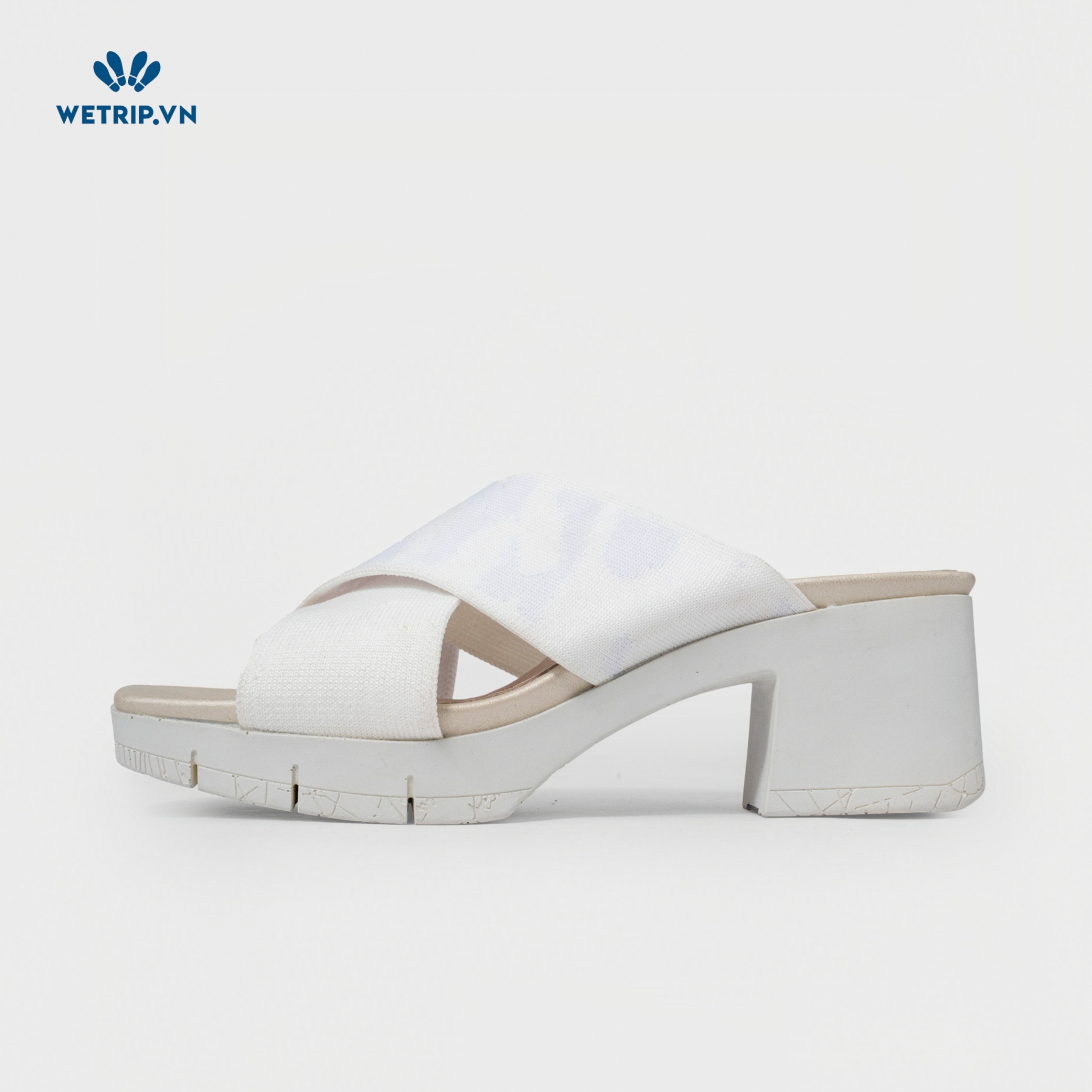 Sandal Cao Gót Bussola (Vải-Trắng) Mã SDCG-BSL-032-B