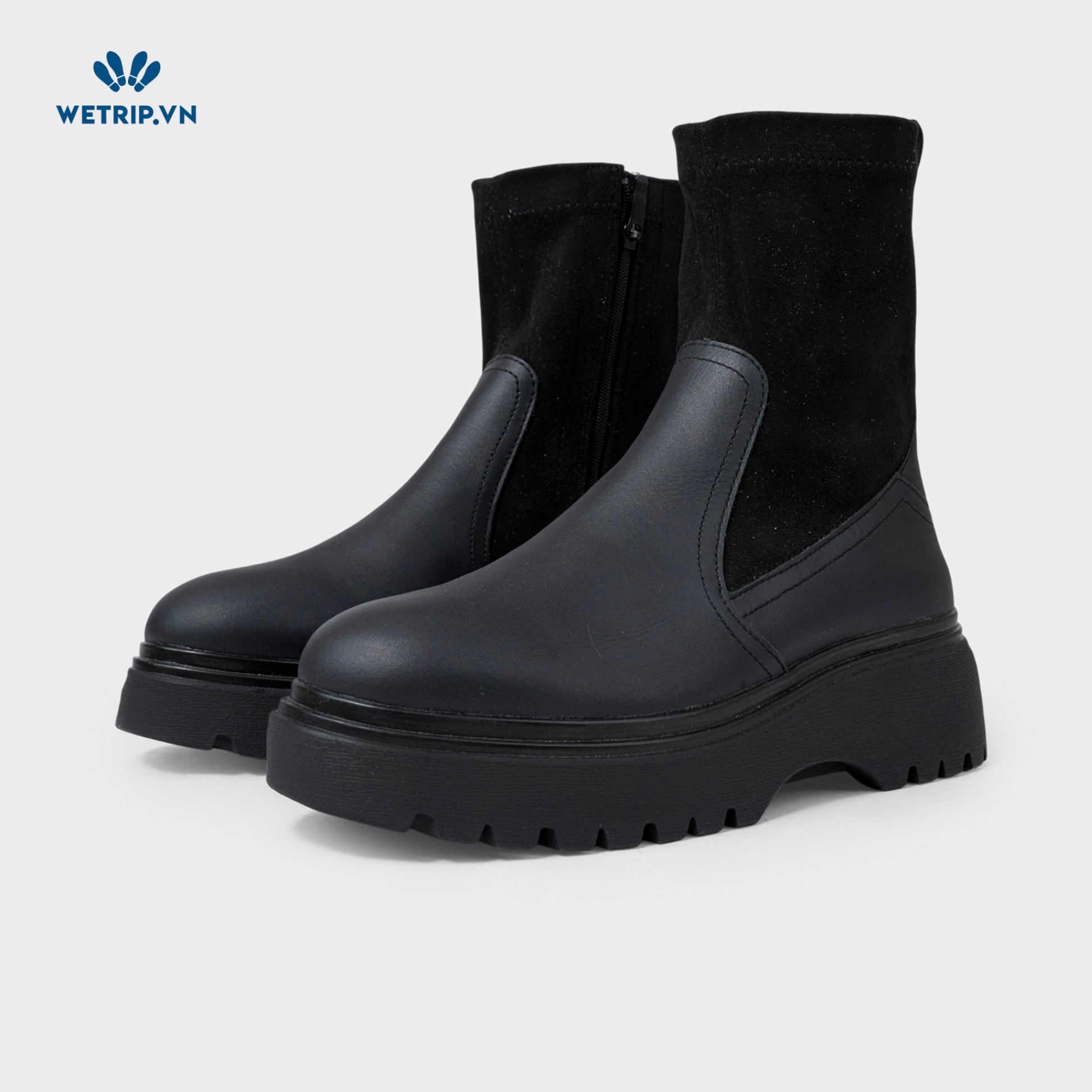 Boots Lửng Đế Bằng Bussola (Da-Đen cổ da lộn) Mã BL-DB-BSL-062-A2